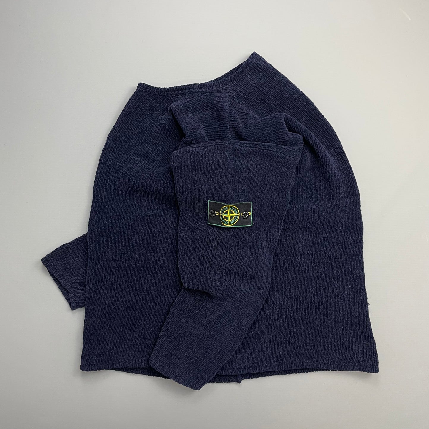 Stone Island Navy SS97 Chenille Knit Green Edge Badge Crewneck Jumper