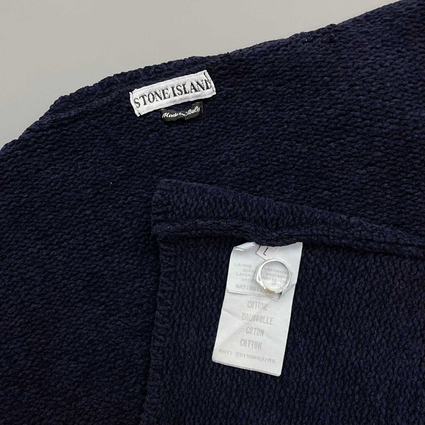 Stone Island Navy SS97 Chenille Knit Green Edge Badge Crewneck Jumper