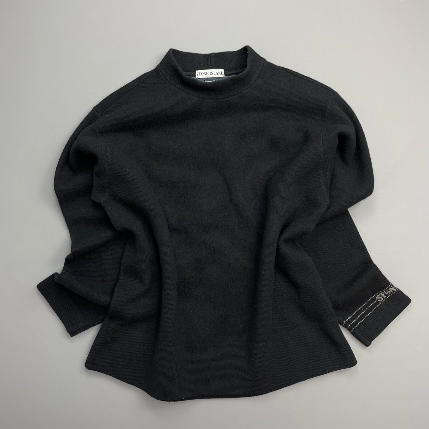 Stone Island Black AW97 Wool Blend Cuff Spellout Knit Jumper