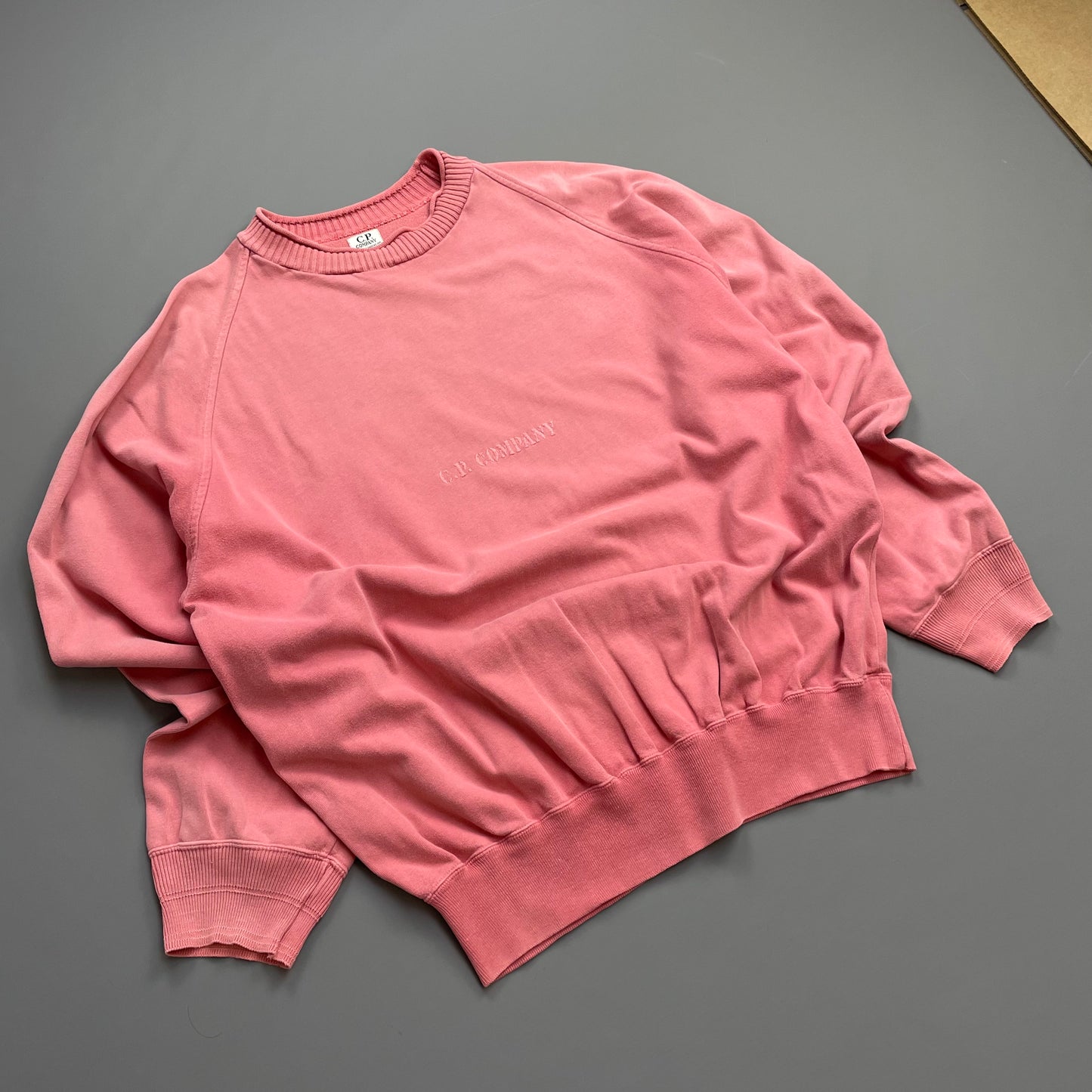 C.P. Company Pink 80s Ideas From Massimo Osti Centre-Chest Embroidered Spellout Oversized Jumper