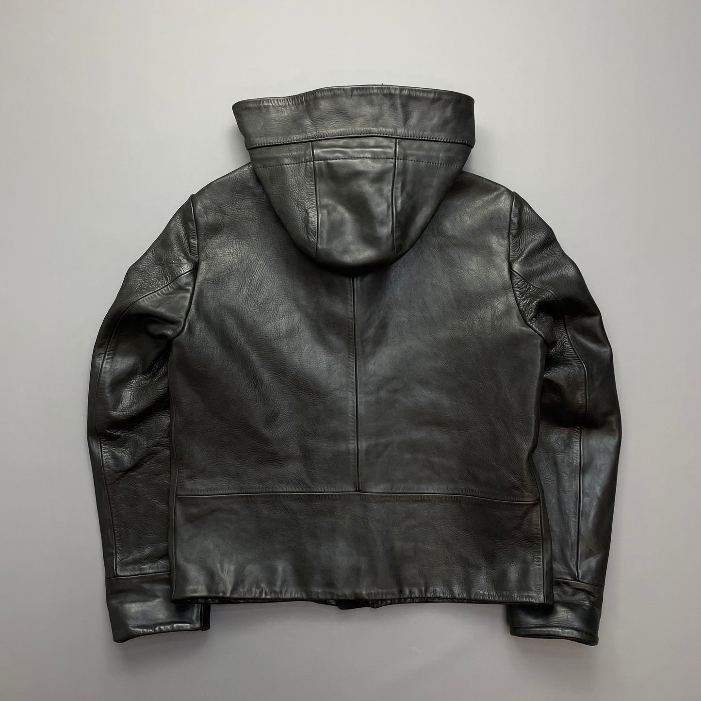 Stone Island AW07 Hooded Black Leather Jacket