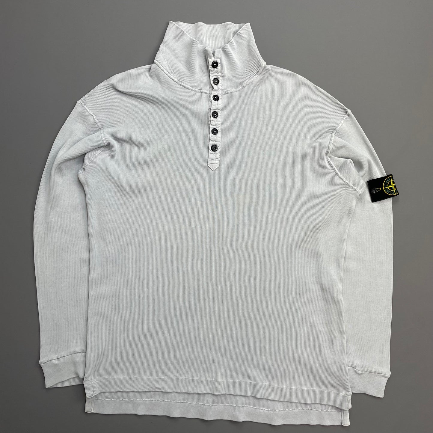 Stone Island Light Blue SS03 Button-Up Collar Fine-Rib Lightweight Jumper