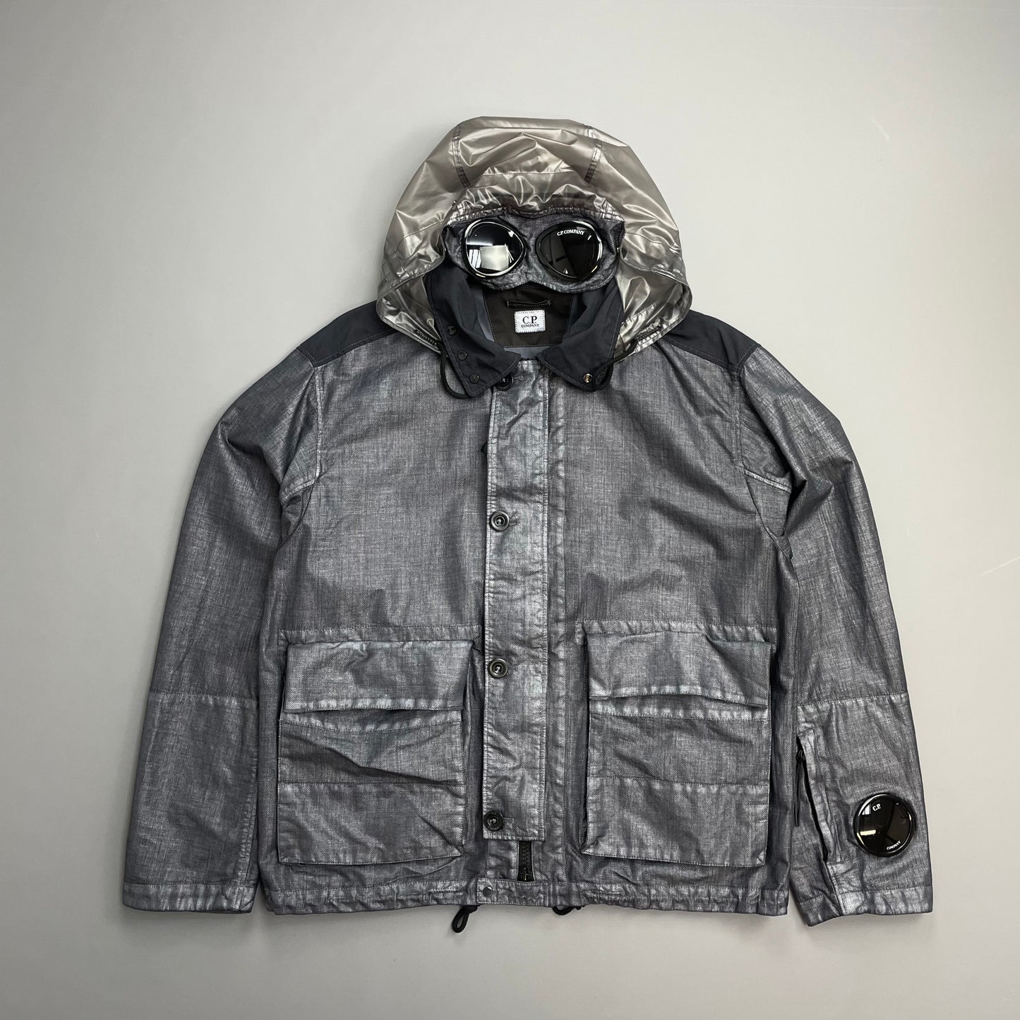 C.P. Company SS25 Oceana Blue Grey Rafia Mille Nylon Goggle Watchviewer Jacket