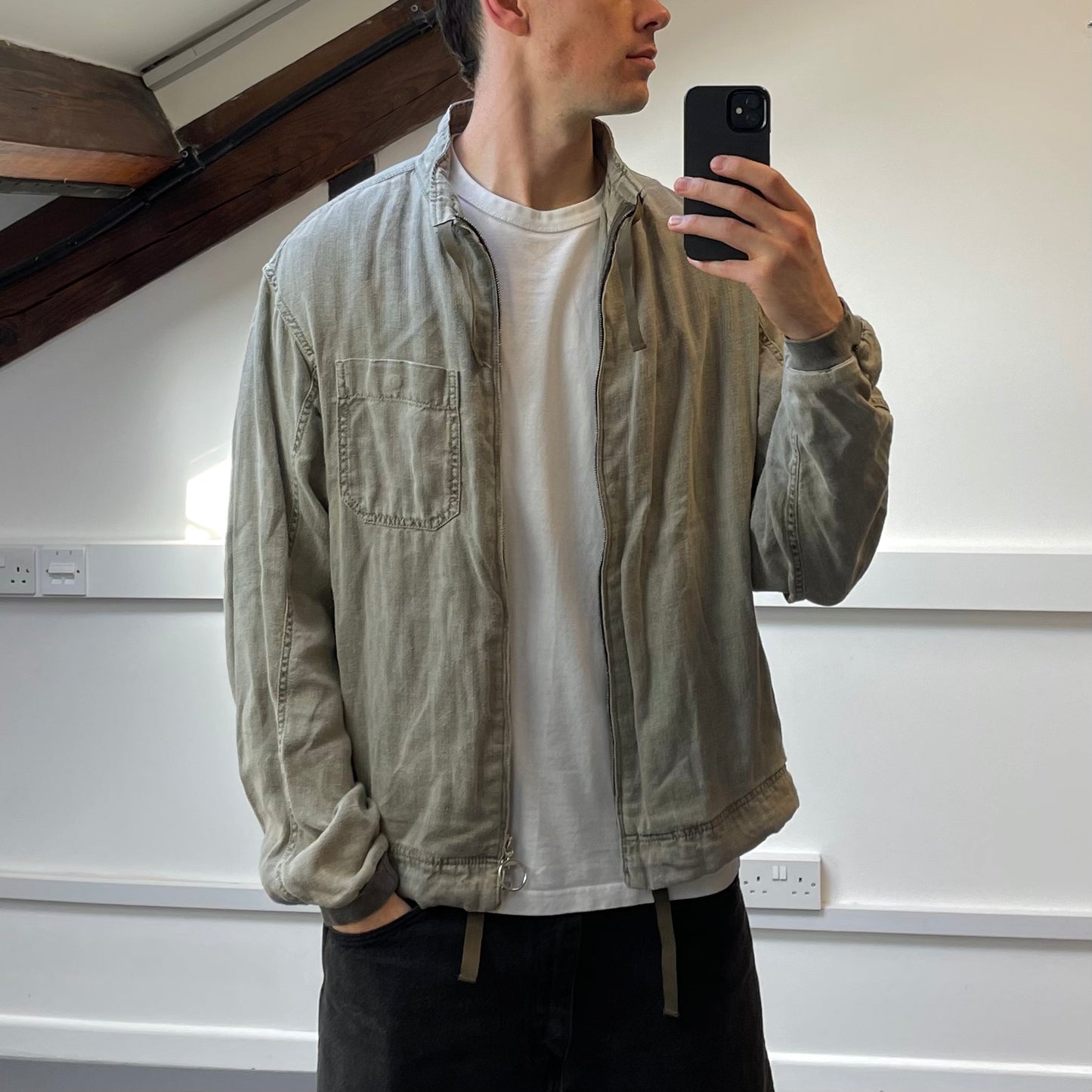 Prada Grey Linen Zip-Through Lightweight Jacket