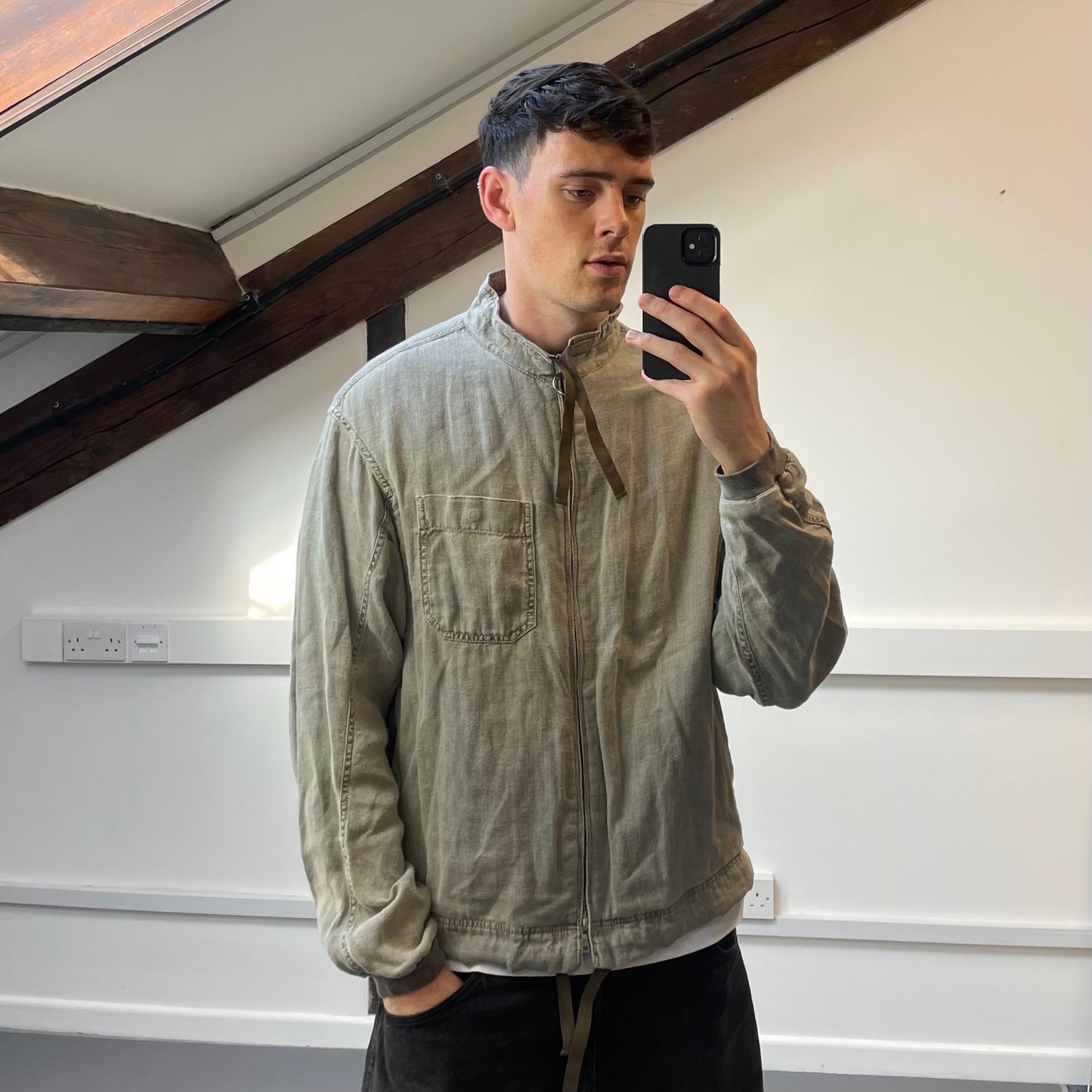 Prada Grey Linen Zip-Through Lightweight Jacket