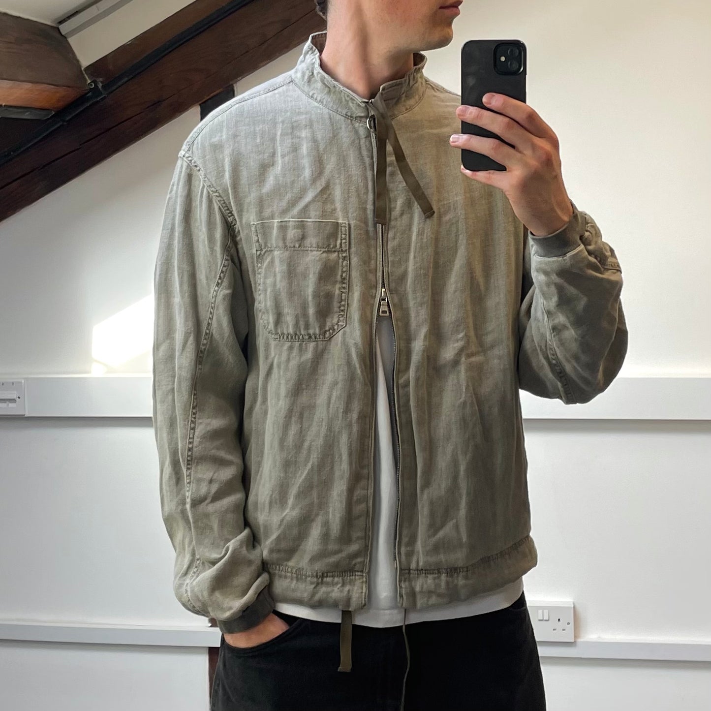 Prada Grey Linen Zip-Through Lightweight Jacket