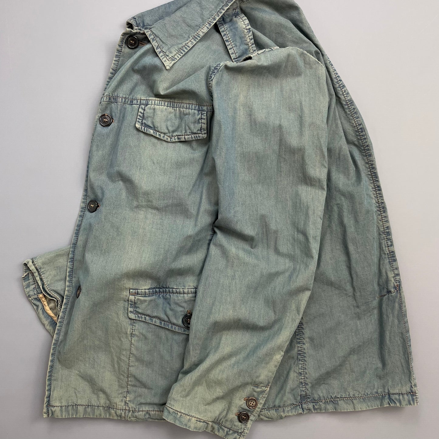 Prada Milano Blue Cotton Tailored Belt-Strap Chore Jacket