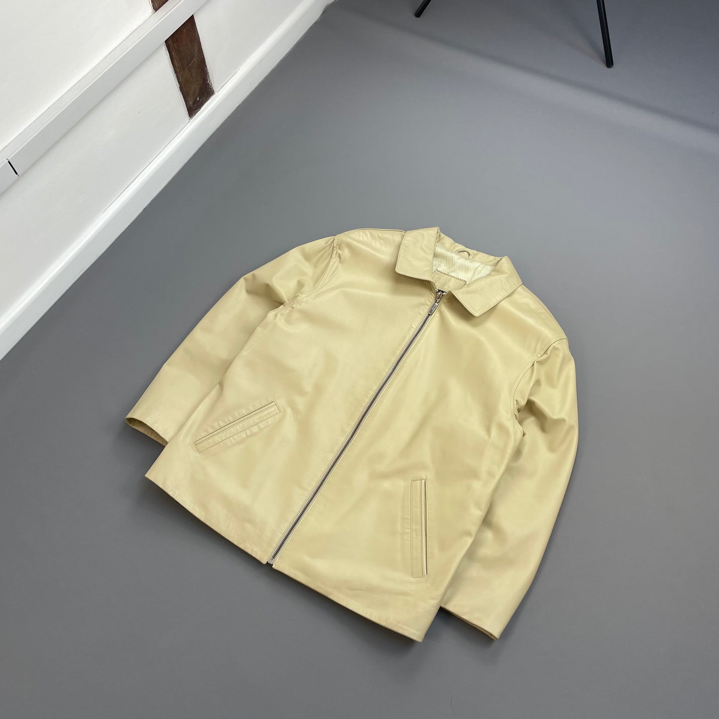 Camel Active Cream Lambs Leather Zip-Through Minimalist Jacket
