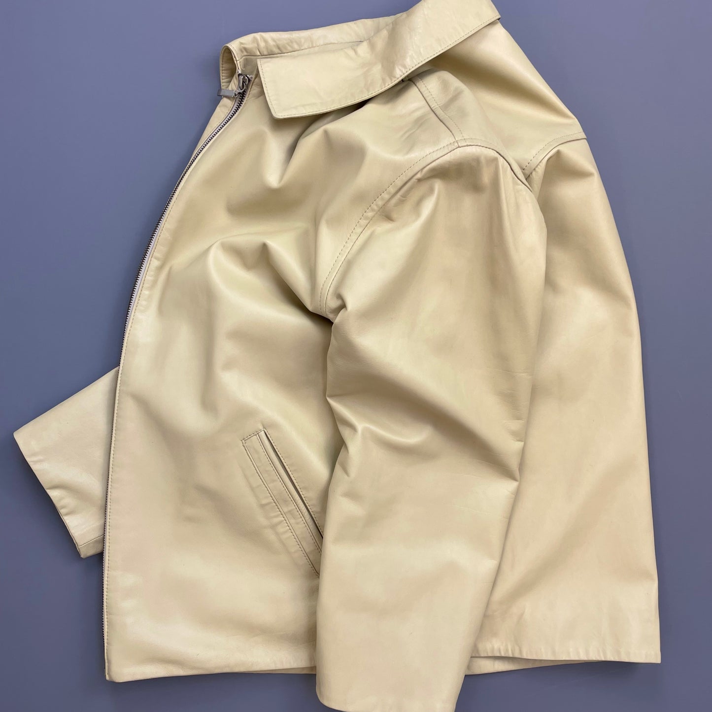 Camel Active Cream Lambs Leather Zip-Through Minimalist Jacket