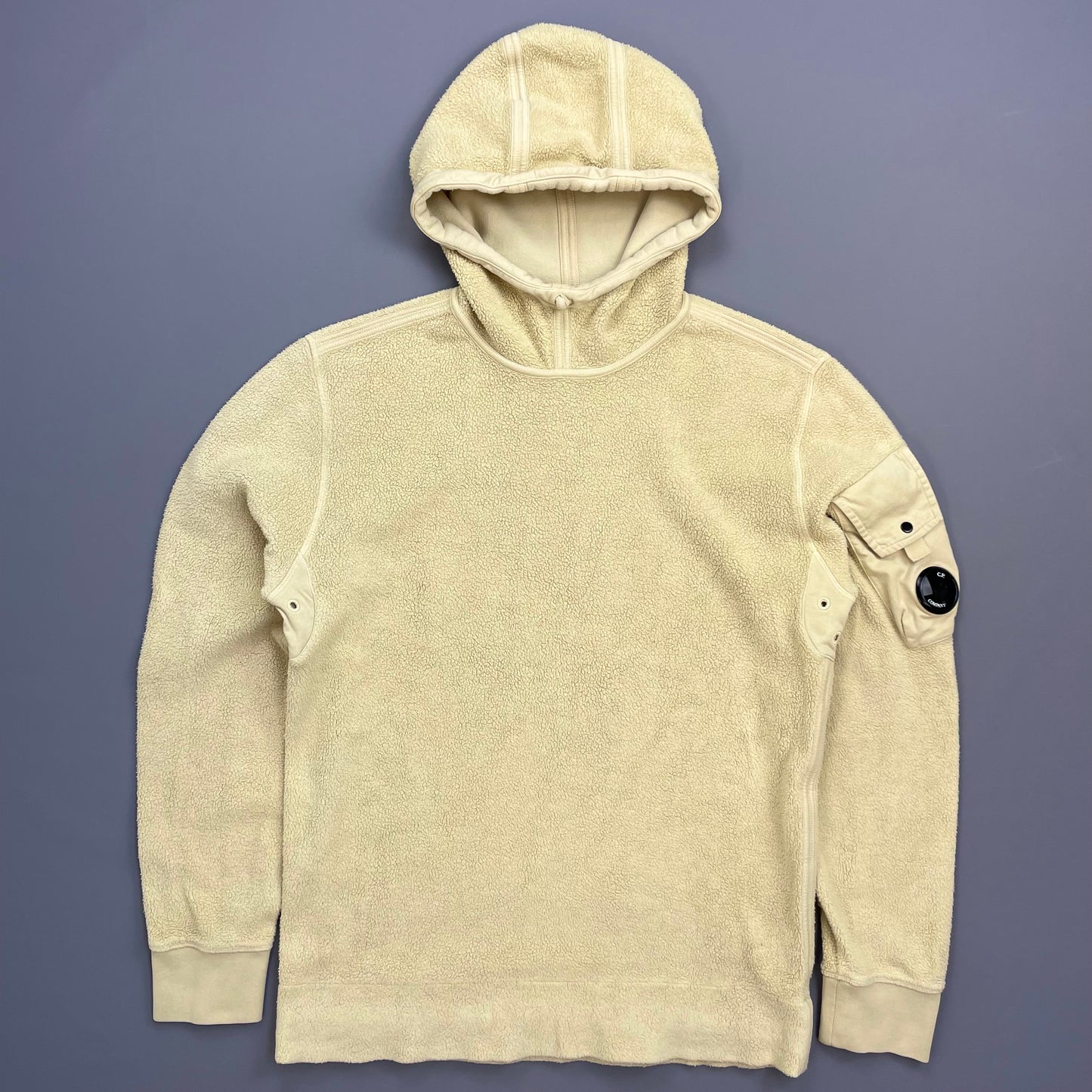 C.P. Company Cream Polar Fleece Pullover Hooded Jumper