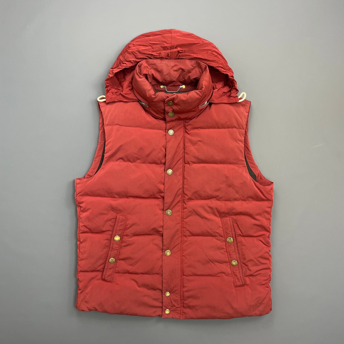 C.P. Company Red AW10 Shimmer Nylon Piuma Doca Concealed Hood Down Gilet Vest