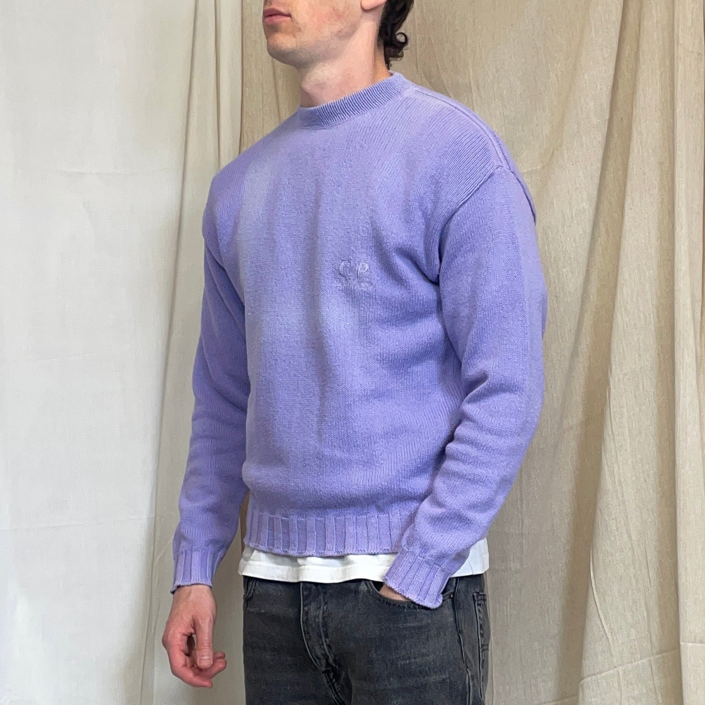 C.P.Company Purple 80s Ideas From Massimo Osti Chest Spellout Knit Crewneck Jumper