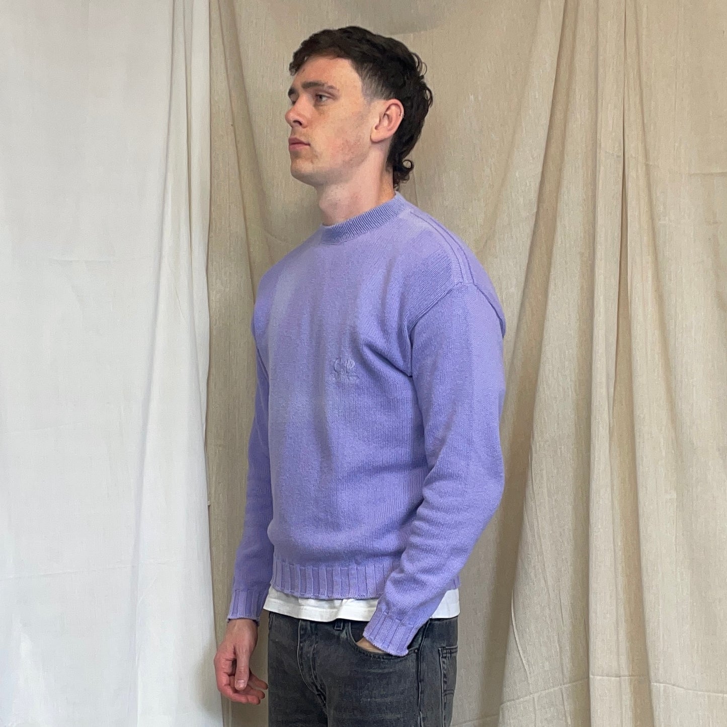 C.P.Company Purple 80s Ideas From Massimo Osti Chest Spellout Knit Crewneck Jumper