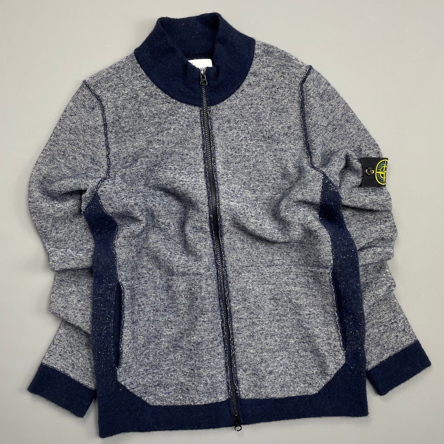 Stone Island Blue AW17 Tri-Tone Zip-Through Wool Knit Cardigan Jumper