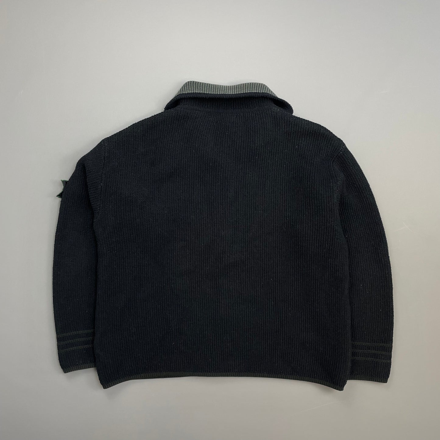 Stone Island Black/Grey AW98 Chenille Knit Zip-Through Green Edge Badge Cardigan Jacket