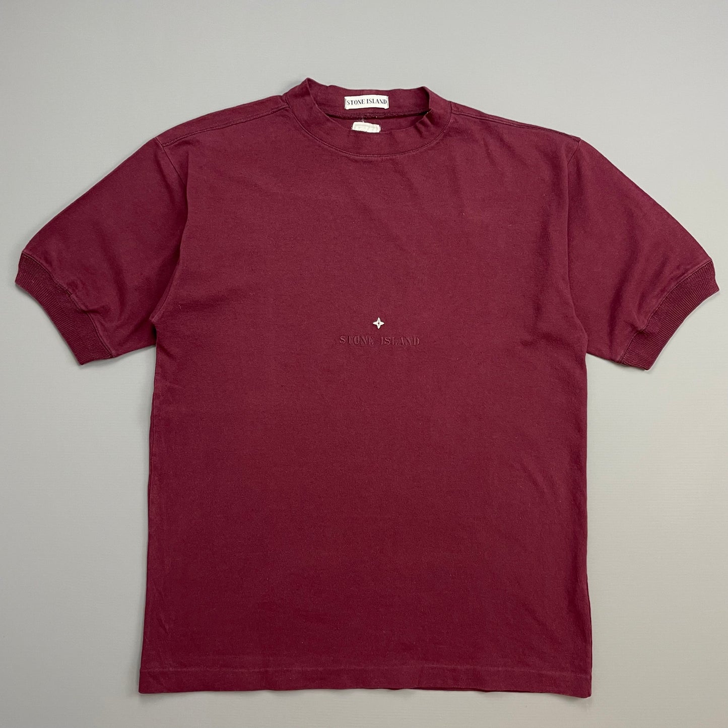 Stone Island Maroon Red 1980s Centre Star Spellout T-Shirt