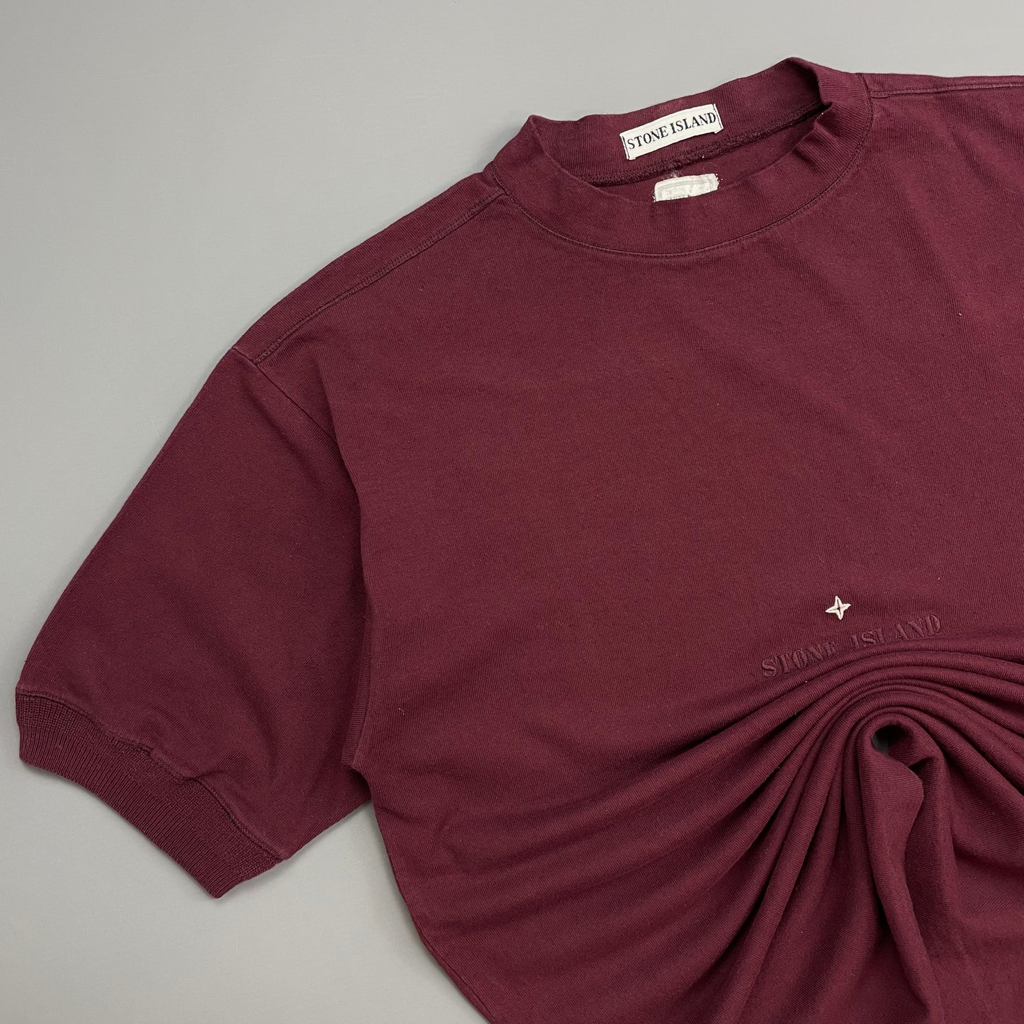 Stone Island Maroon Red 1980s Centre Star Spellout T-Shirt