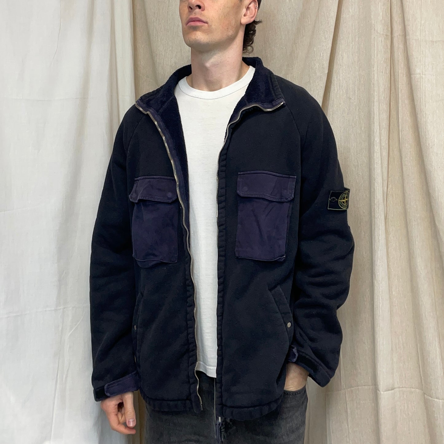 Stone Island Dark Grey AW99 Fleece-Lined Thick Cotton Jacket