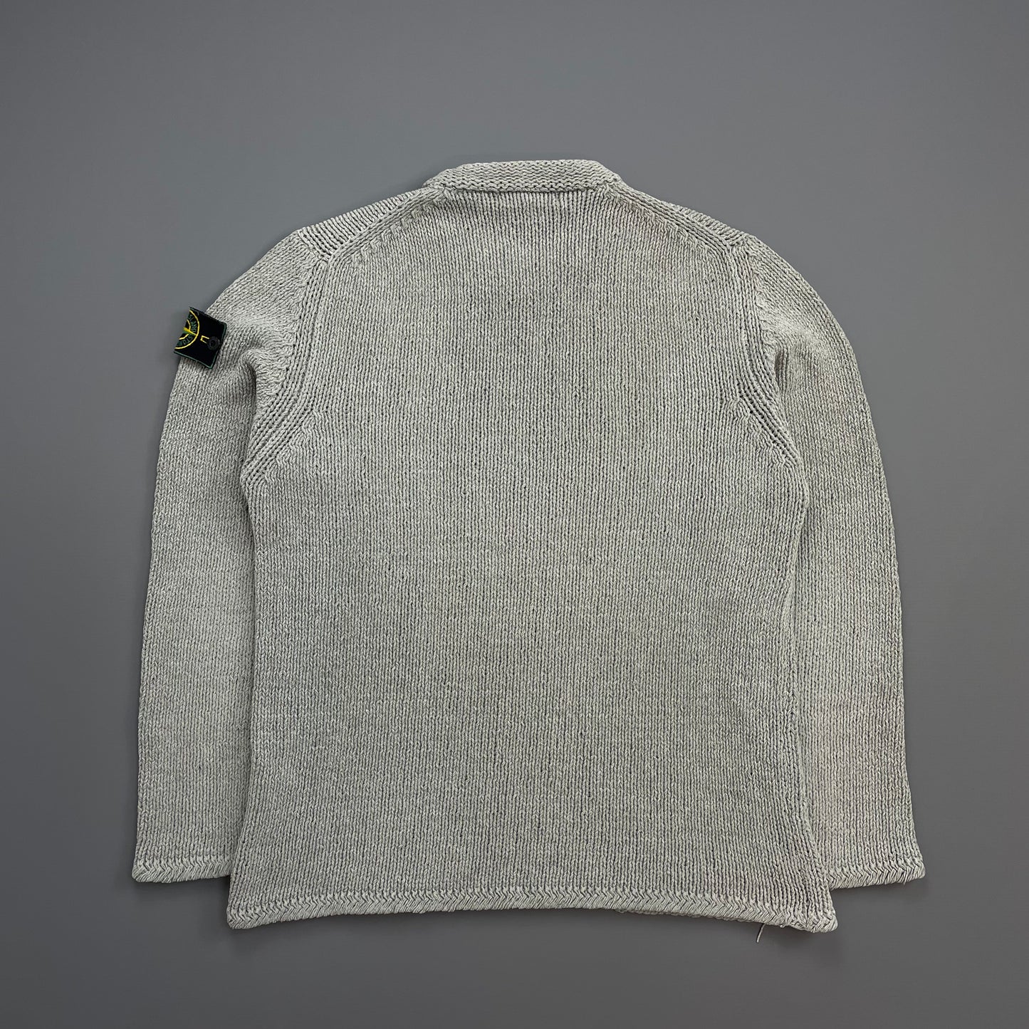 Stone Island Grey AW98 Chenille Crewneck Knit Green Edge Badge Jumper