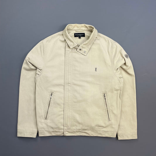 Yves Saint Laurent Homme Cream Dual Asymmetrical-Zip Harrington Jacket