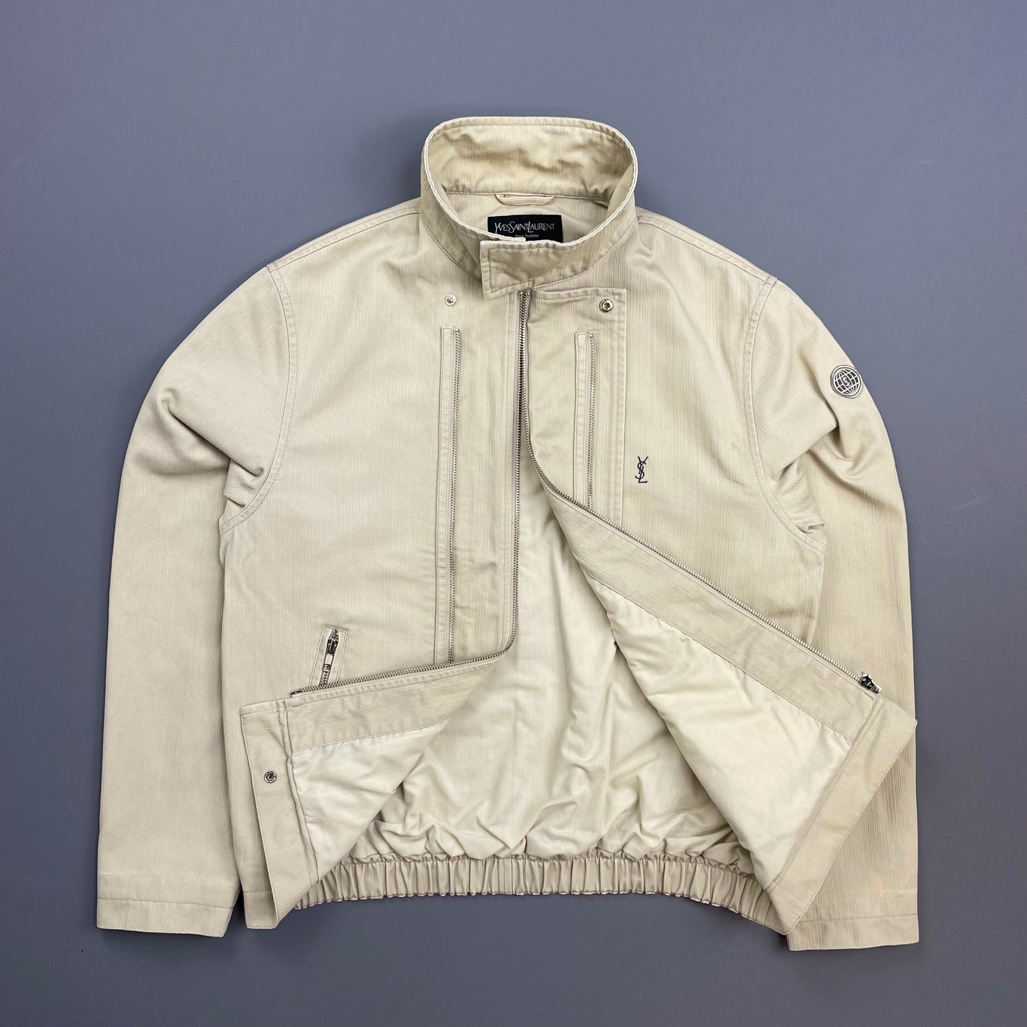 Yves Saint Laurent Homme Cream Dual Asymmetrical-Zip Harrington Jacket