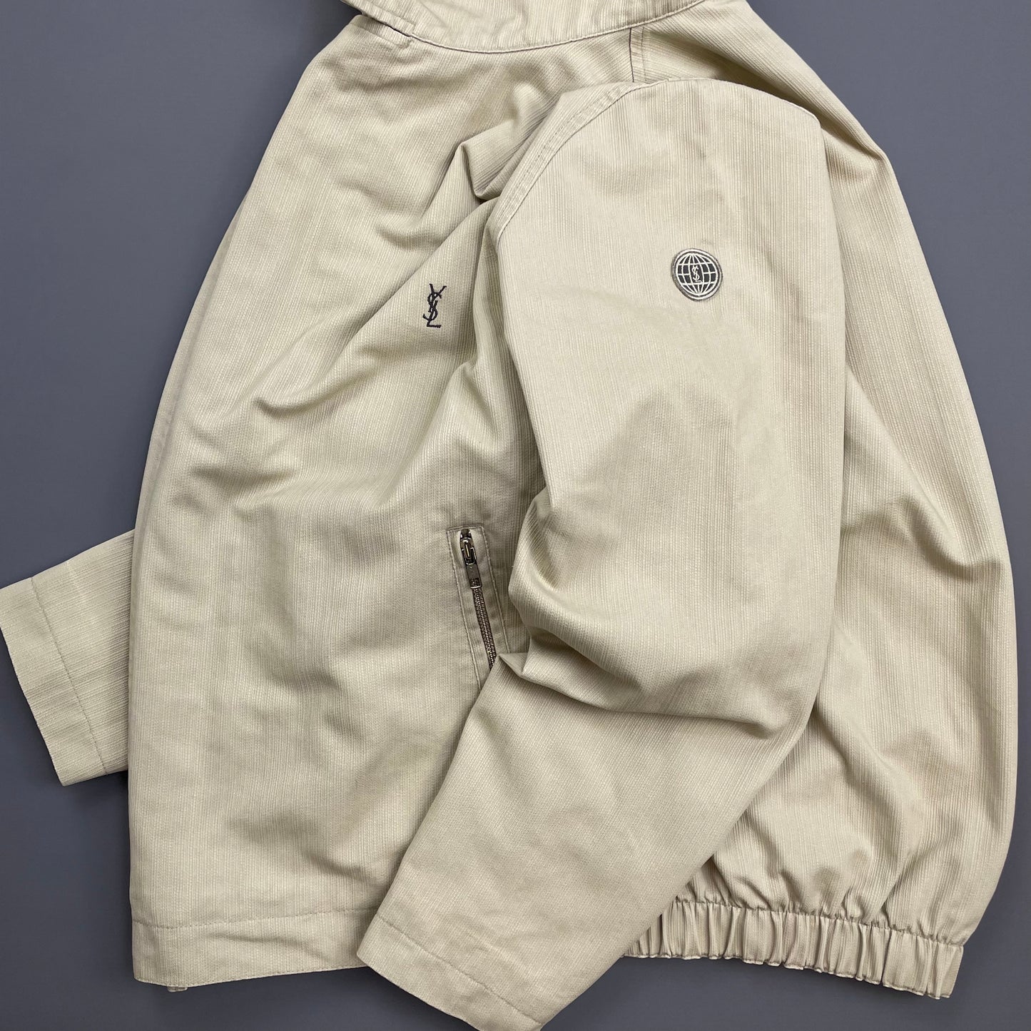 Yves Saint Laurent Homme Cream Dual Asymmetrical-Zip Harrington Jacket