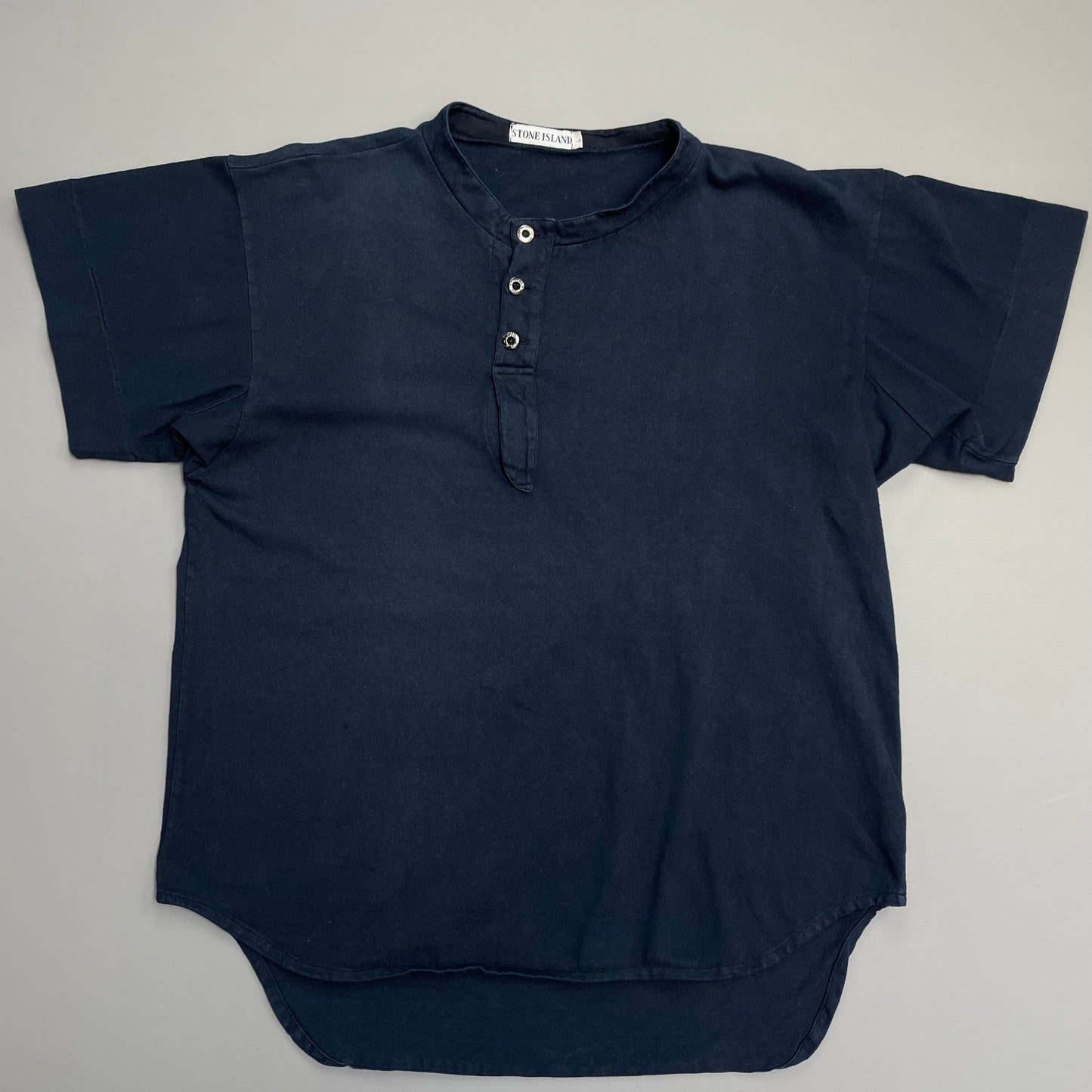 Stone Island Navy 80s Metal Button-Up Henley Tee
