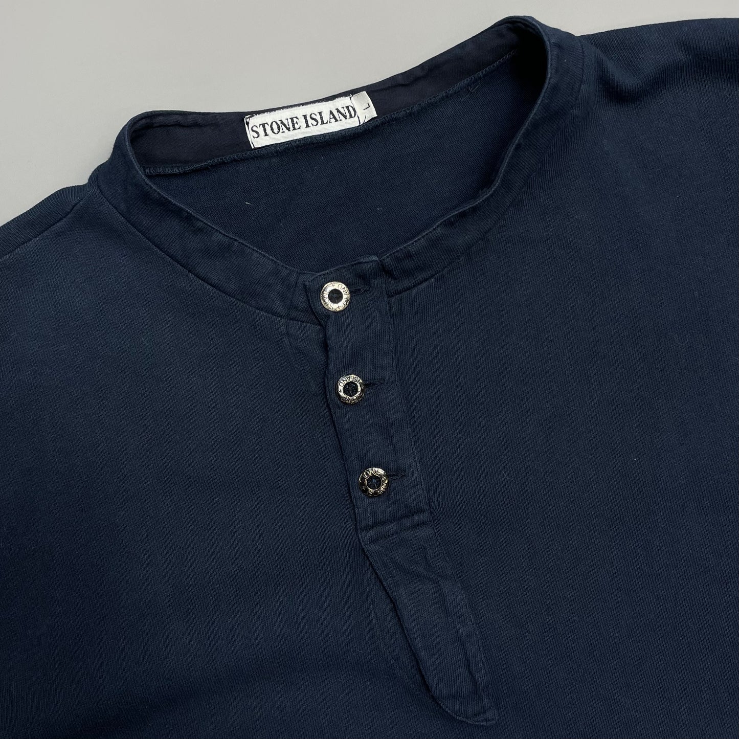 Stone Island Navy 80s Metal Button-Up Henley Tee