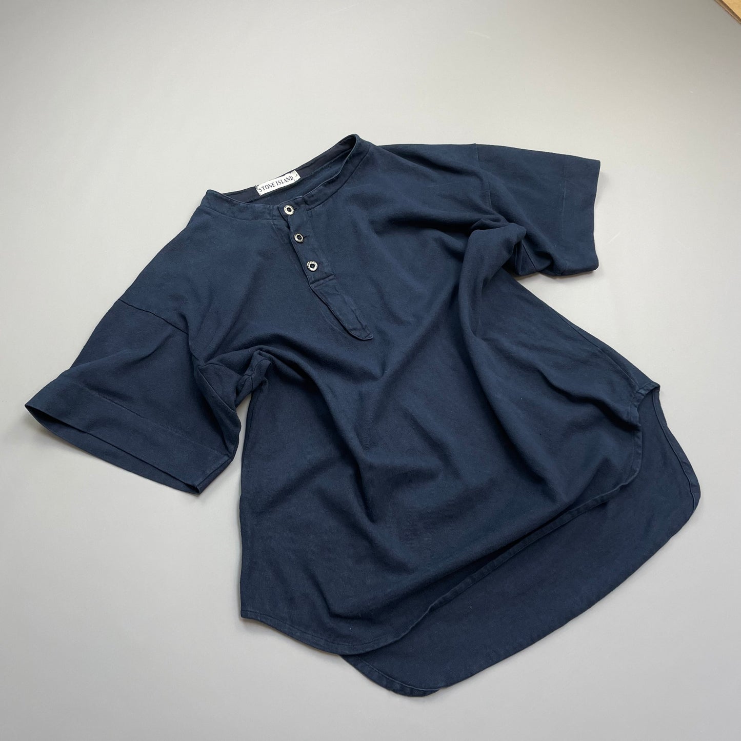 Stone Island Navy 80s Metal Button-Up Henley Tee