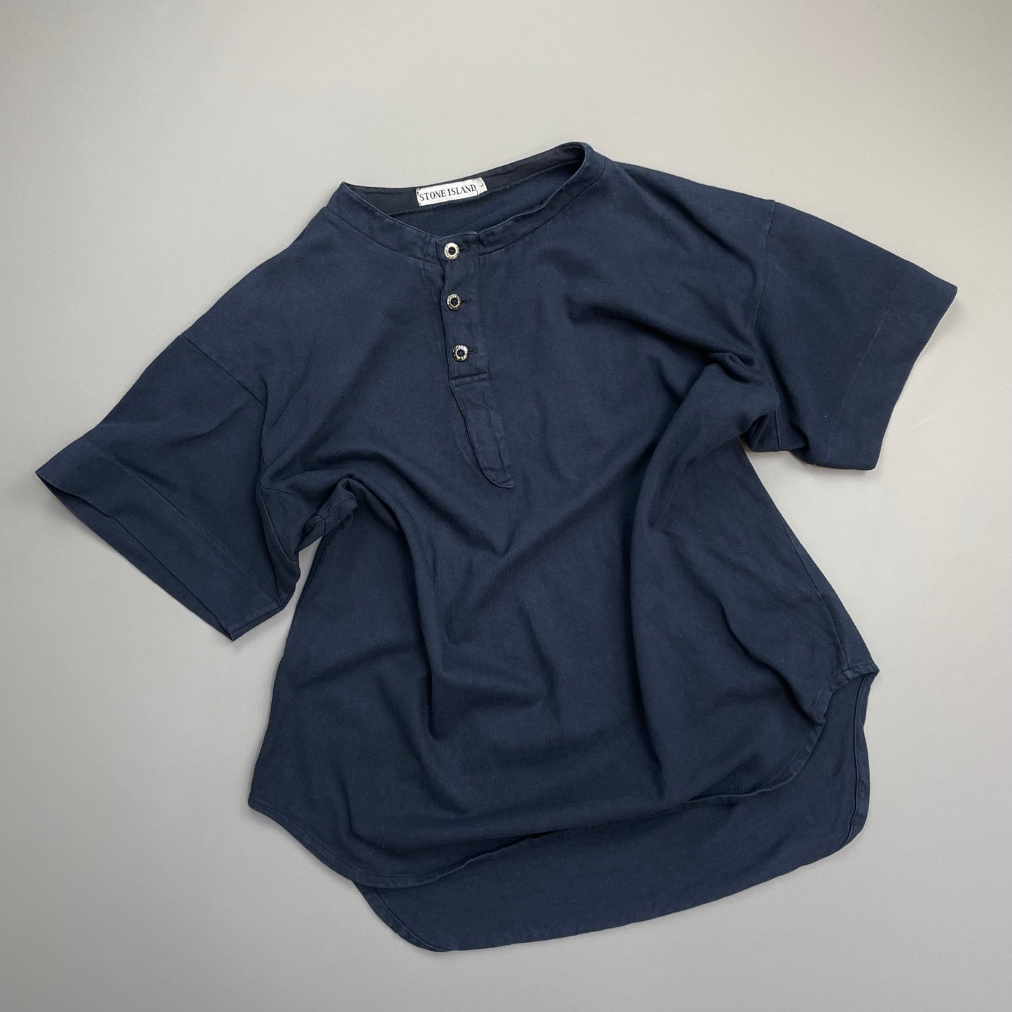 Stone Island Navy 80s Metal Button-Up Henley Tee