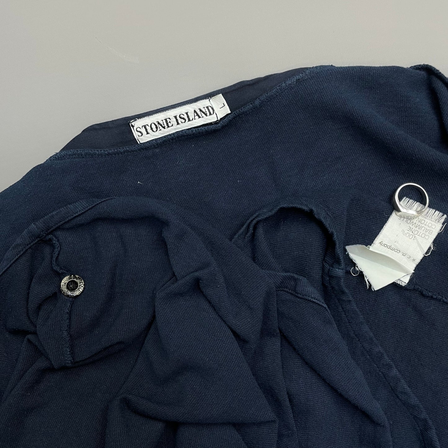 Stone Island Navy 80s Metal Button-Up Henley Tee