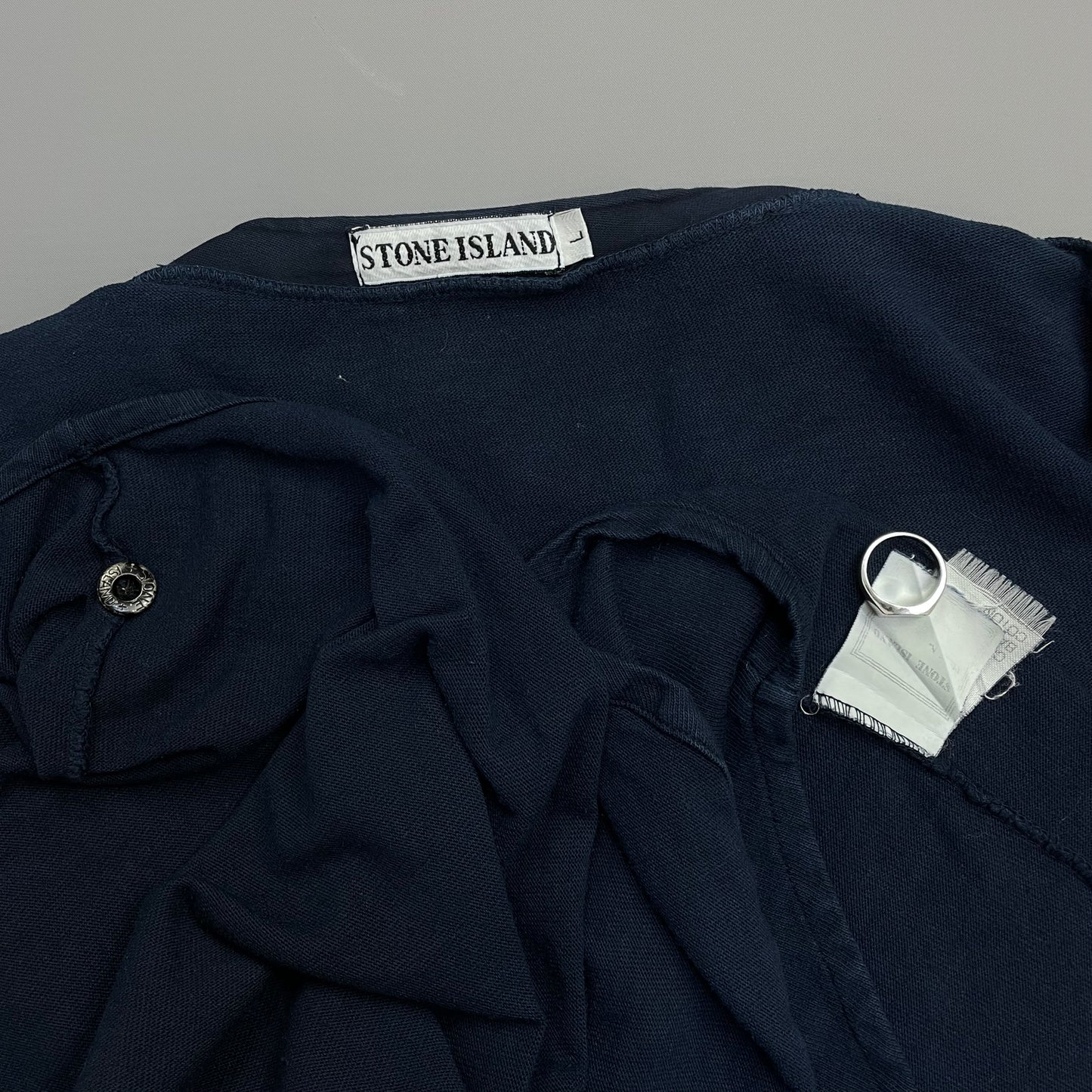 Stone Island Navy 80s Metal Button-Up Henley Tee