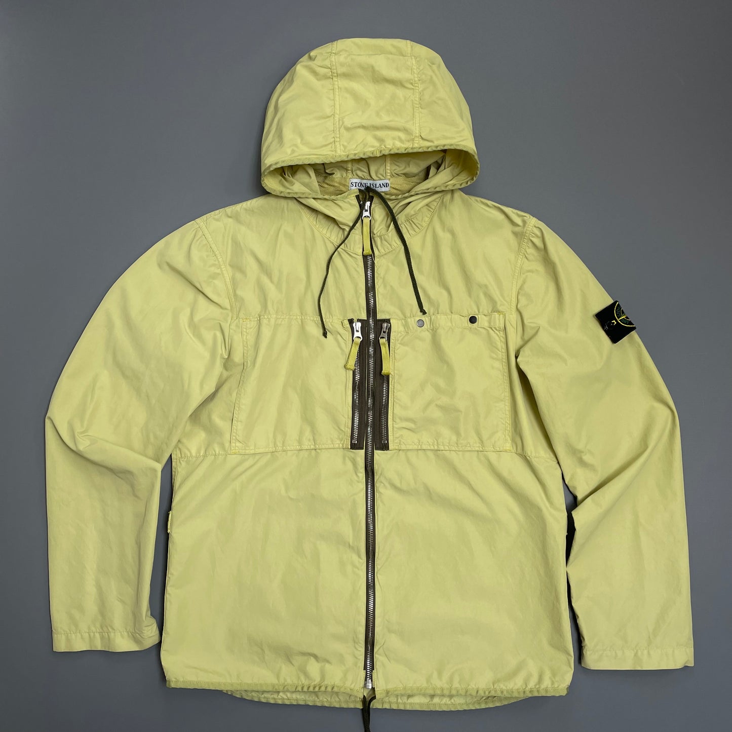Stone Island Lime Green & Brown SS10 Coated Cotton/Nylon Hooded Windbreaker Jacket
