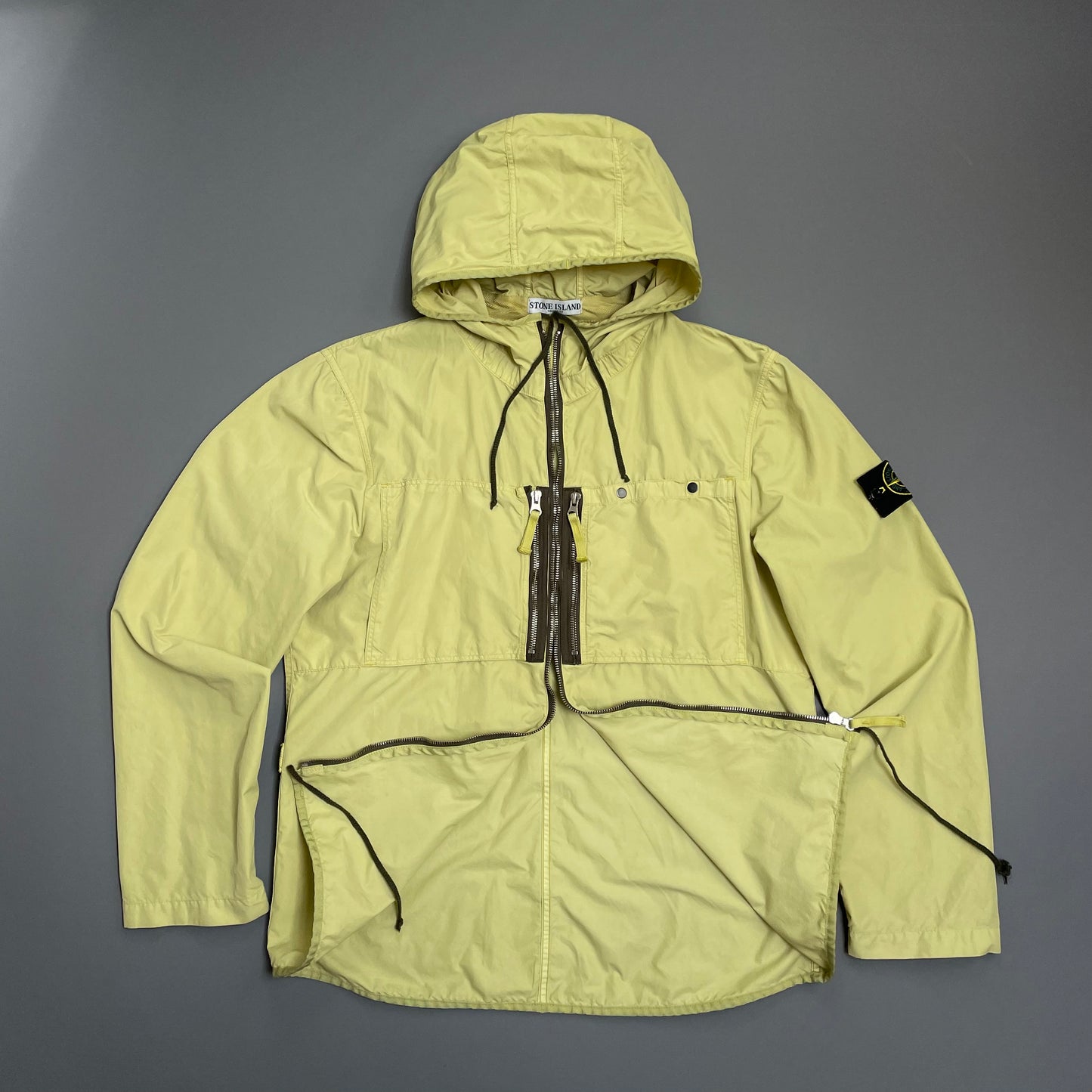 Stone Island Lime Green & Brown SS10 Coated Cotton/Nylon Hooded Windbreaker Jacket