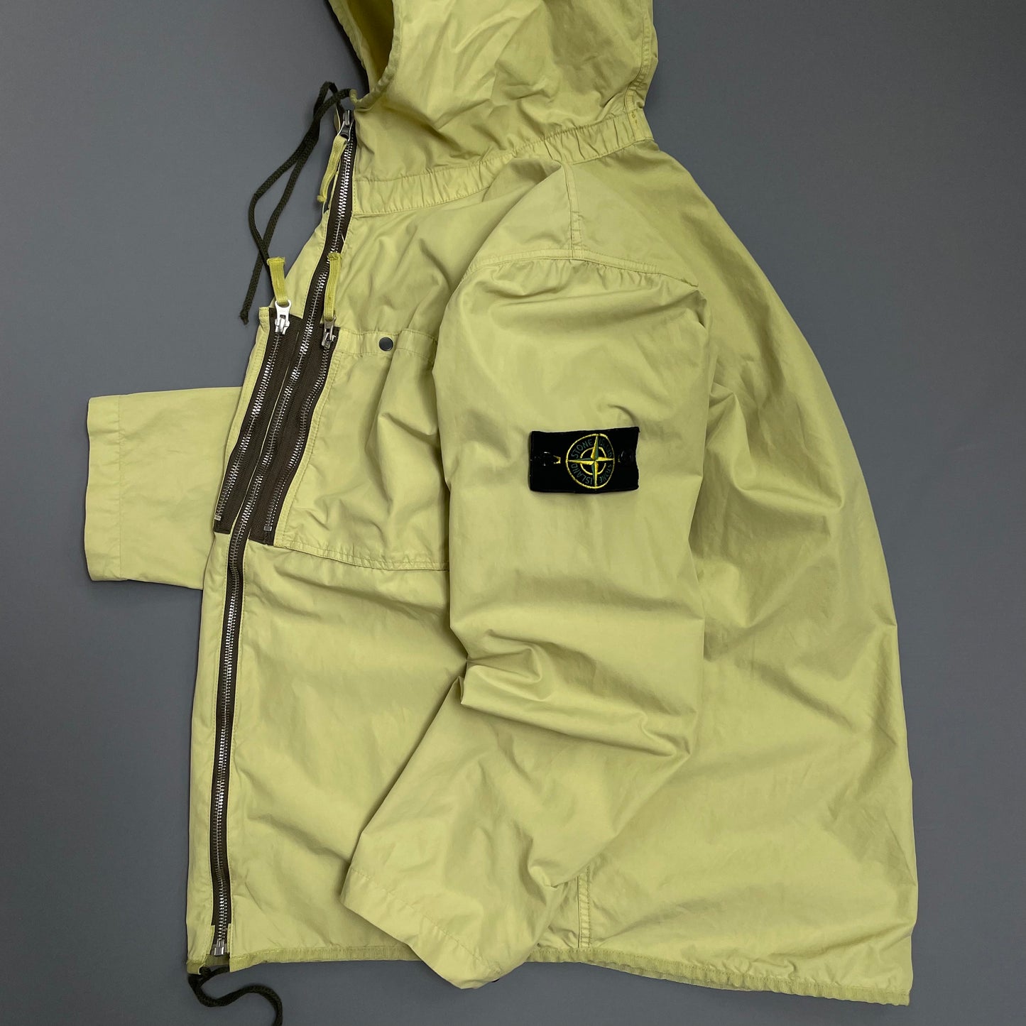 Stone Island Lime Green & Brown SS10 Coated Cotton/Nylon Hooded Windbreaker Jacket
