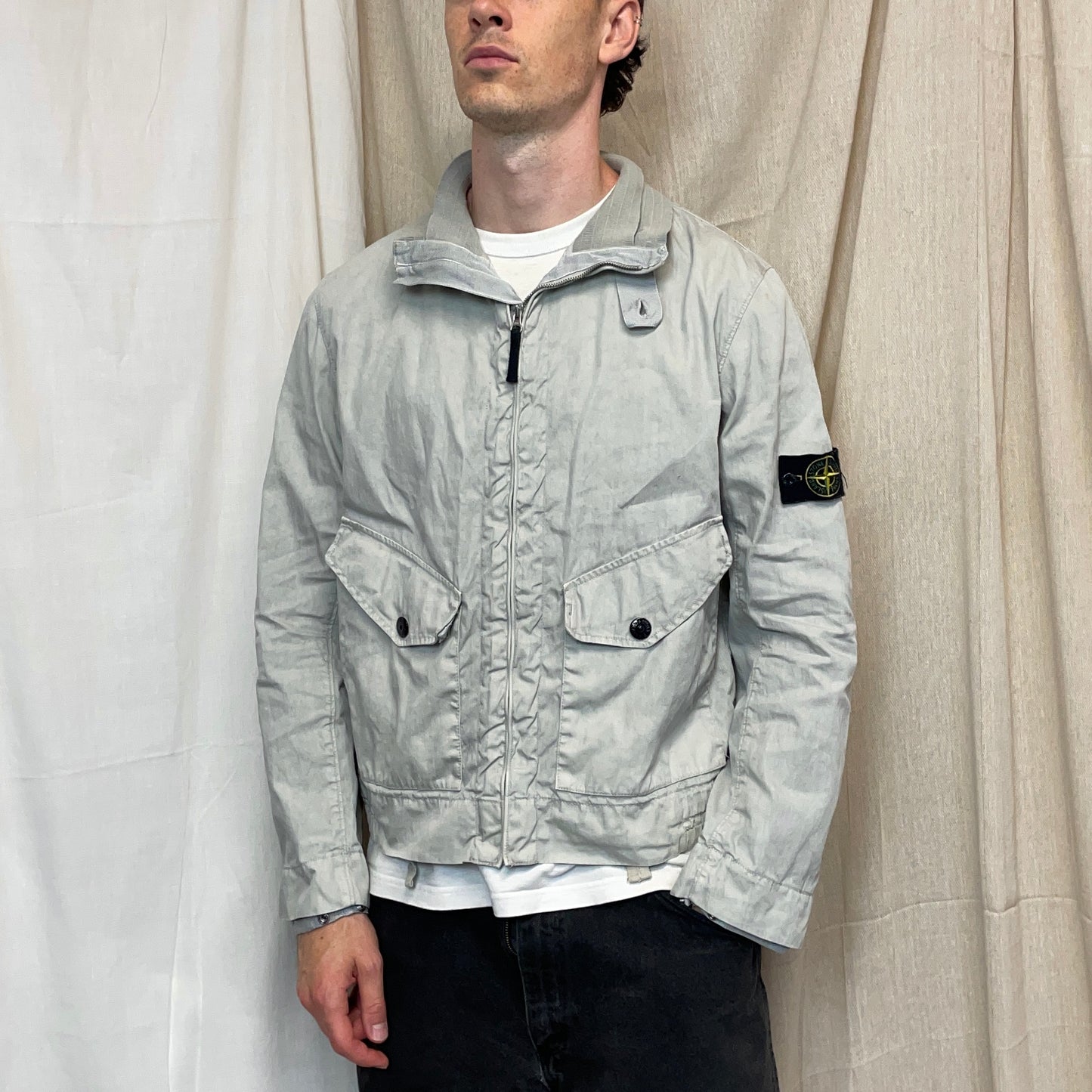 Stone Island Grey SS04 Linen Lino Flax Nylon Military Style Lightweight Jacket