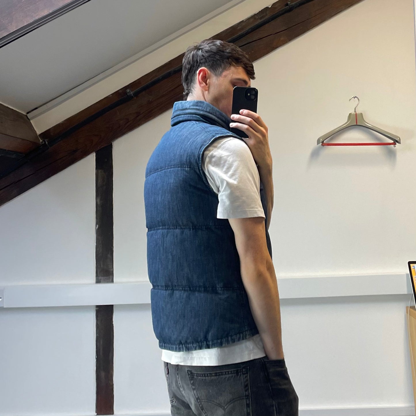 Prada Sport Blue Denim Down-Padded Gilet w/ Concealed Hood