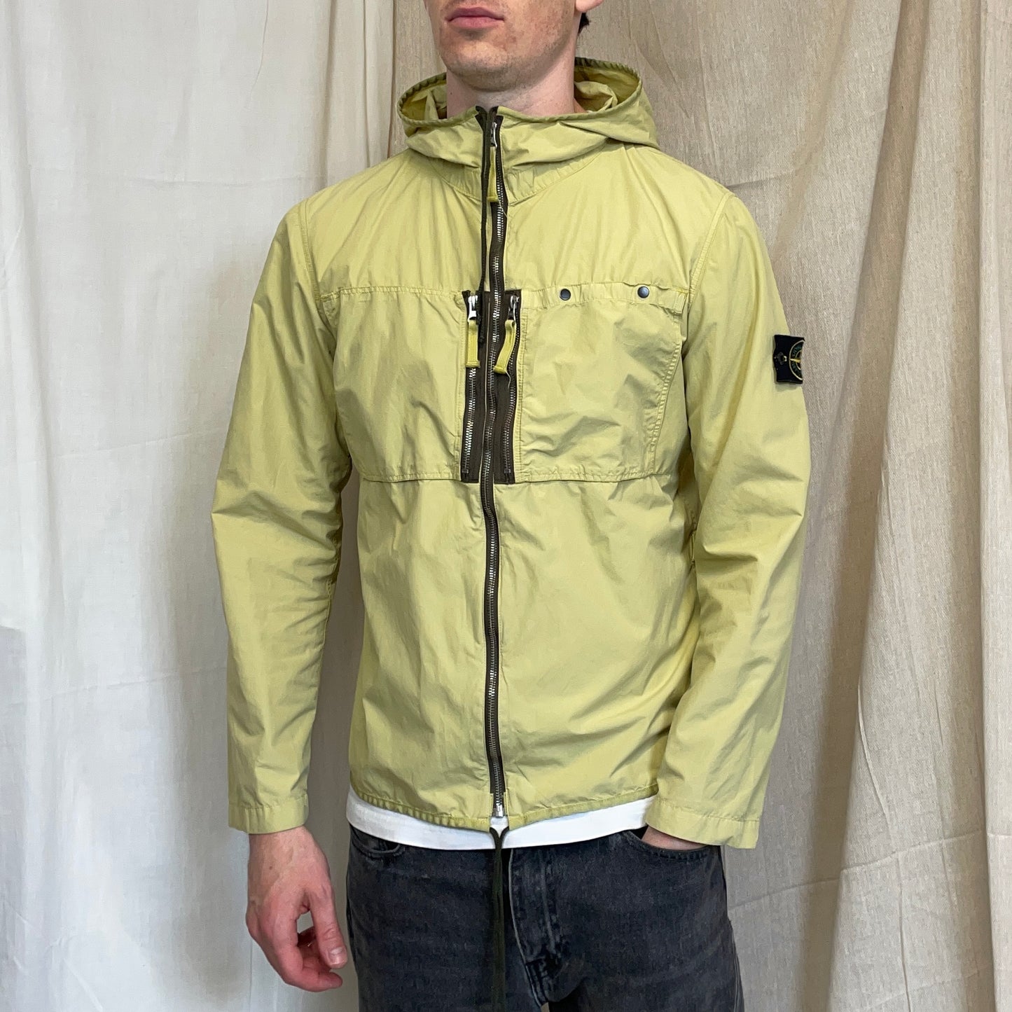 Stone Island Lime Green & Brown SS10 Coated Cotton/Nylon Hooded Windbreaker Jacket
