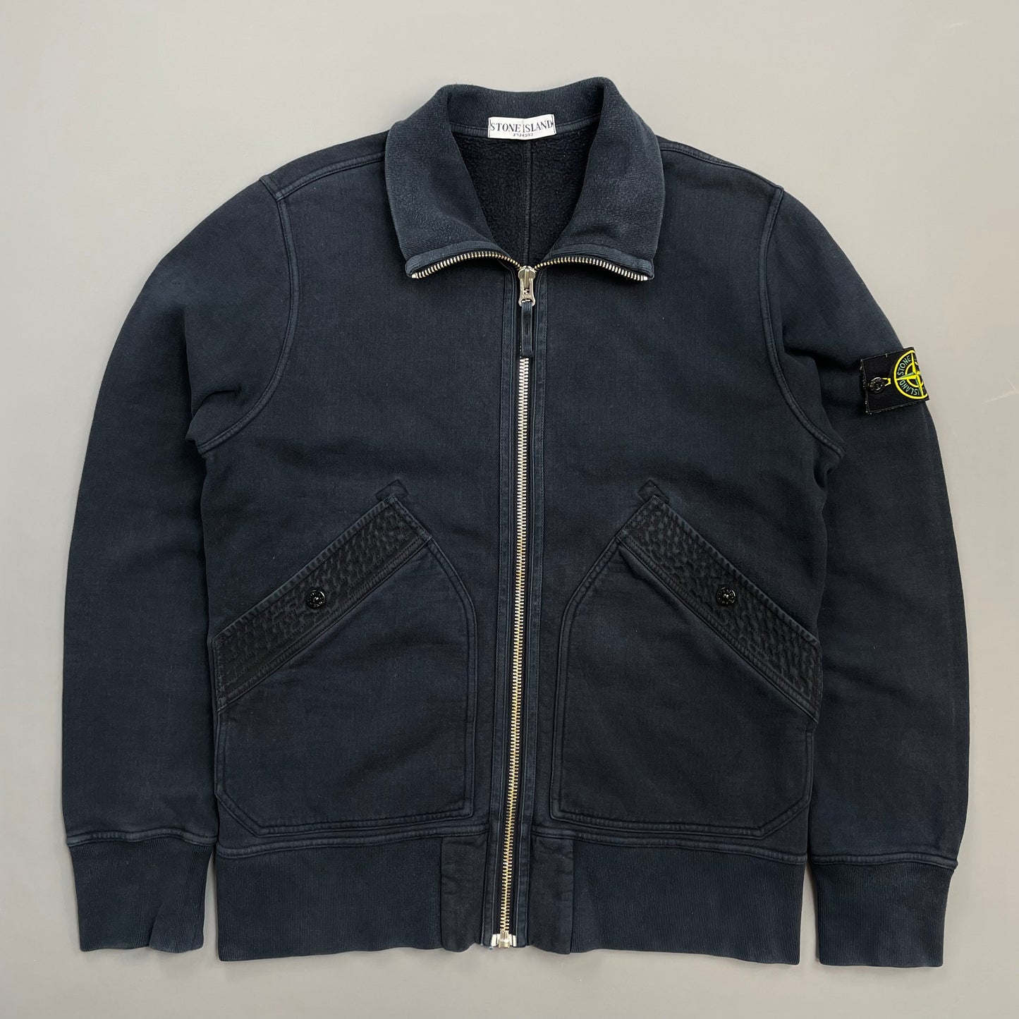 Stone Island Navy AW10 Textured Pockets Midweight Zip-Through Cotton Jacket