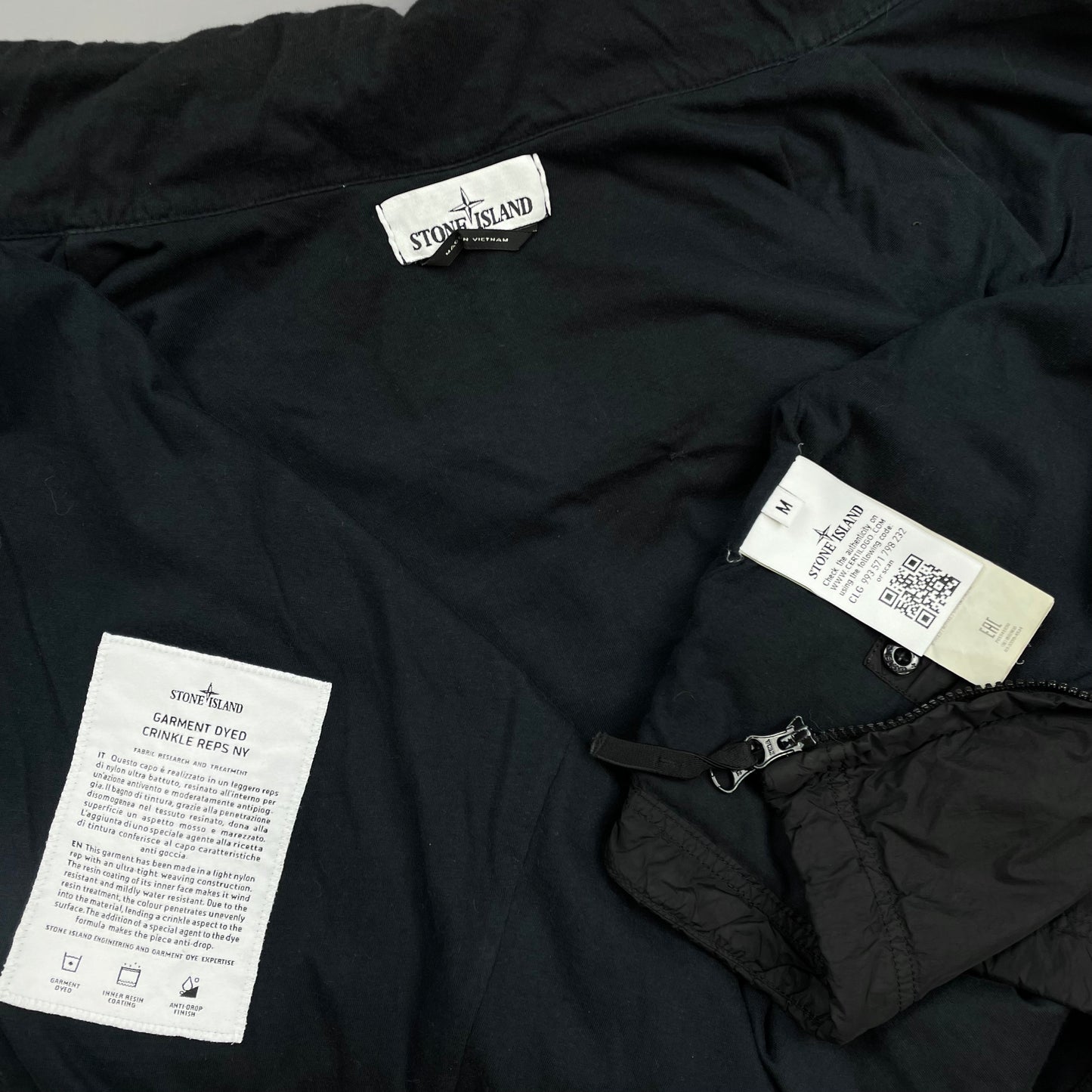 Stone Island Black SS19 Garment Dyed Crinkle Reps NY Midweight Hooded Jacket