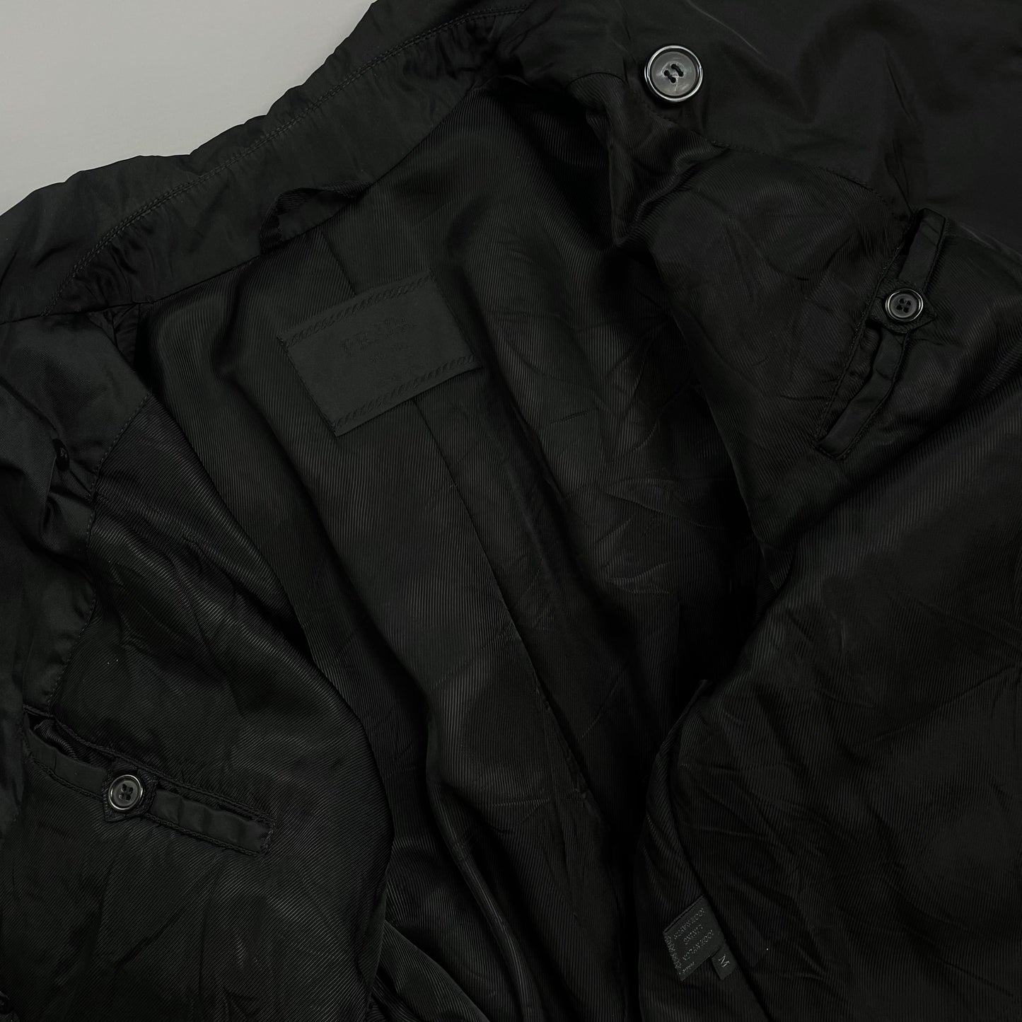 Prada Milano Black 90s Nylon Padded Button-Up Peacoat