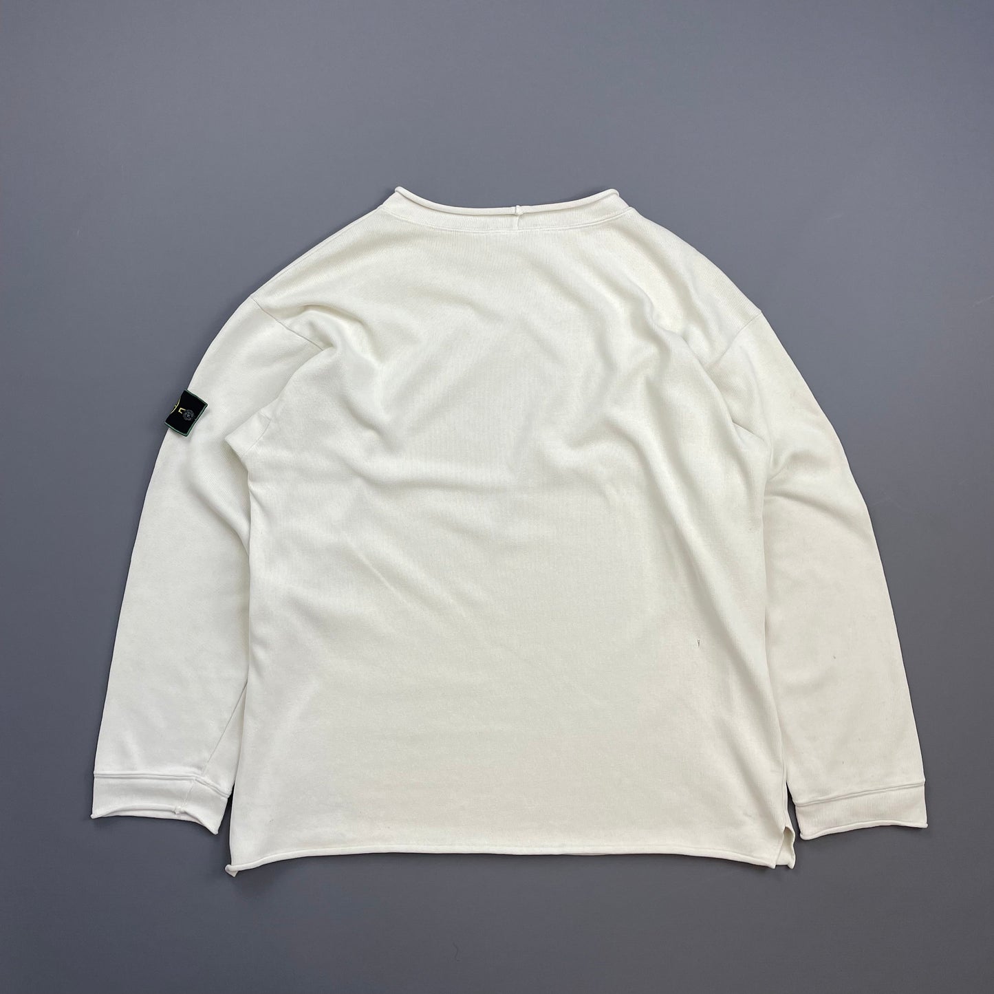 Stone Island Ivory White AW94 Raw-Edge Mockneck Heavy Cotton Green Edge Badge Jumper