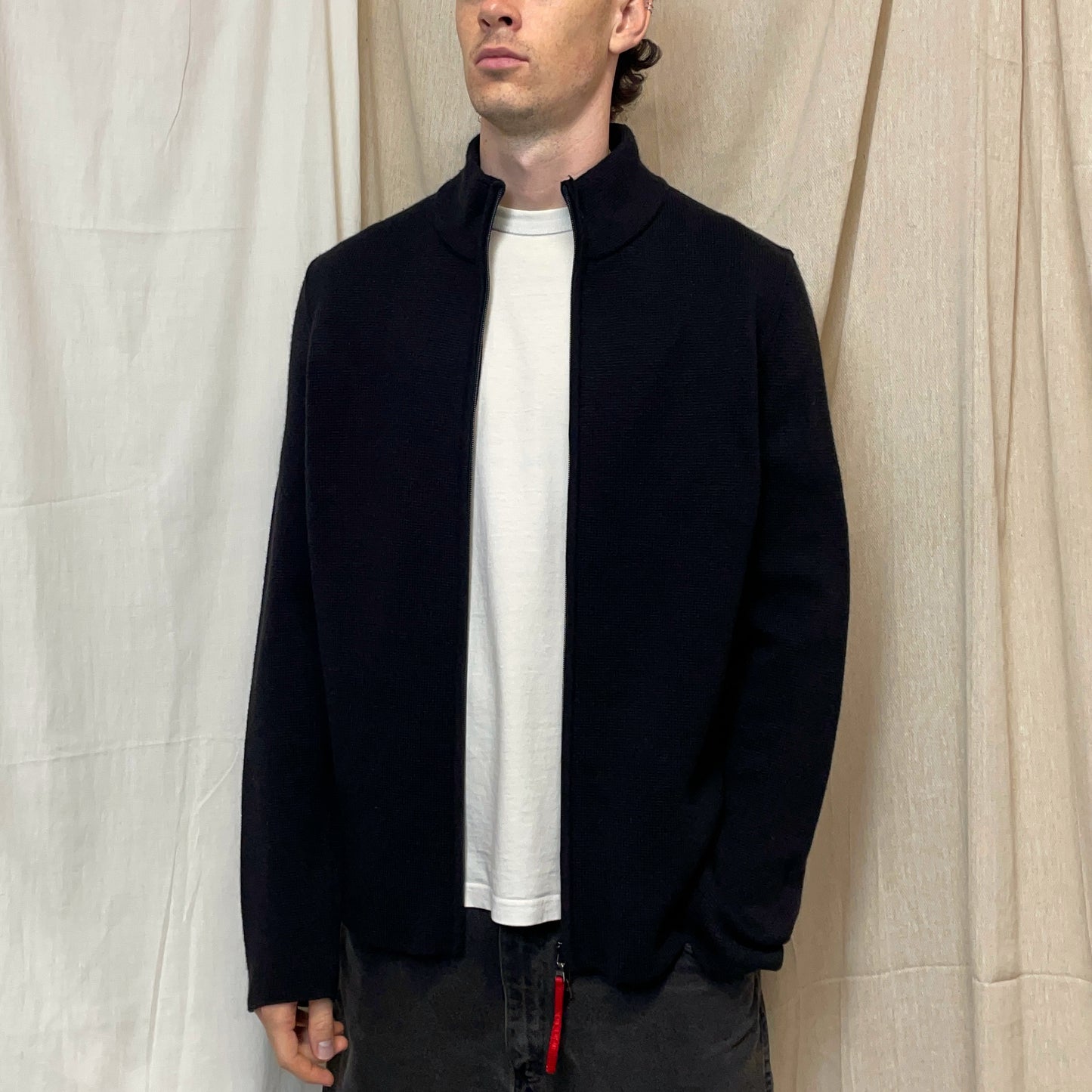 Prada Sport Black 00s Heavy Wool Knit Cardigan Jacket