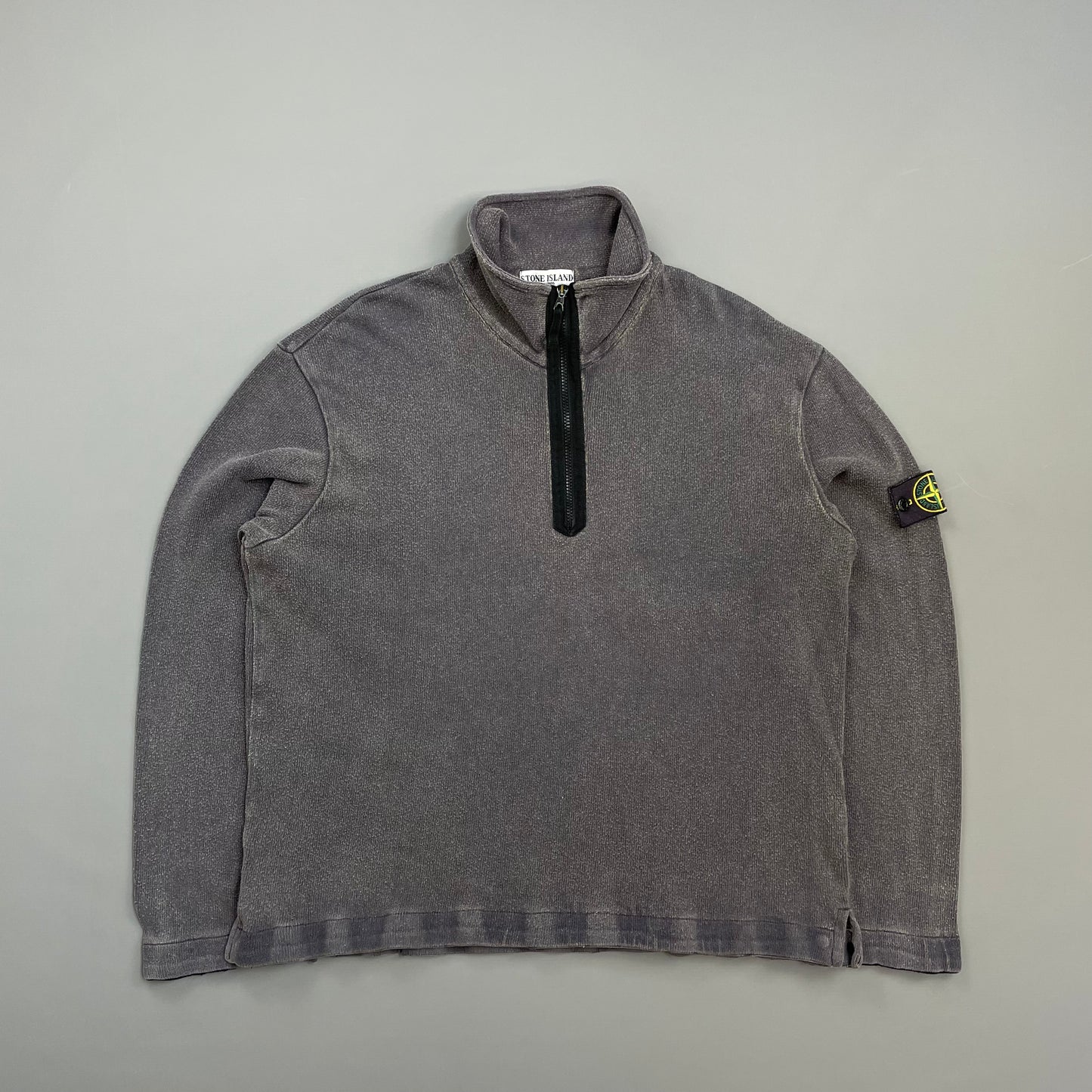 Stone Island Grey SS04 Cotton Half-Zip Snap-Button Hem Jumper