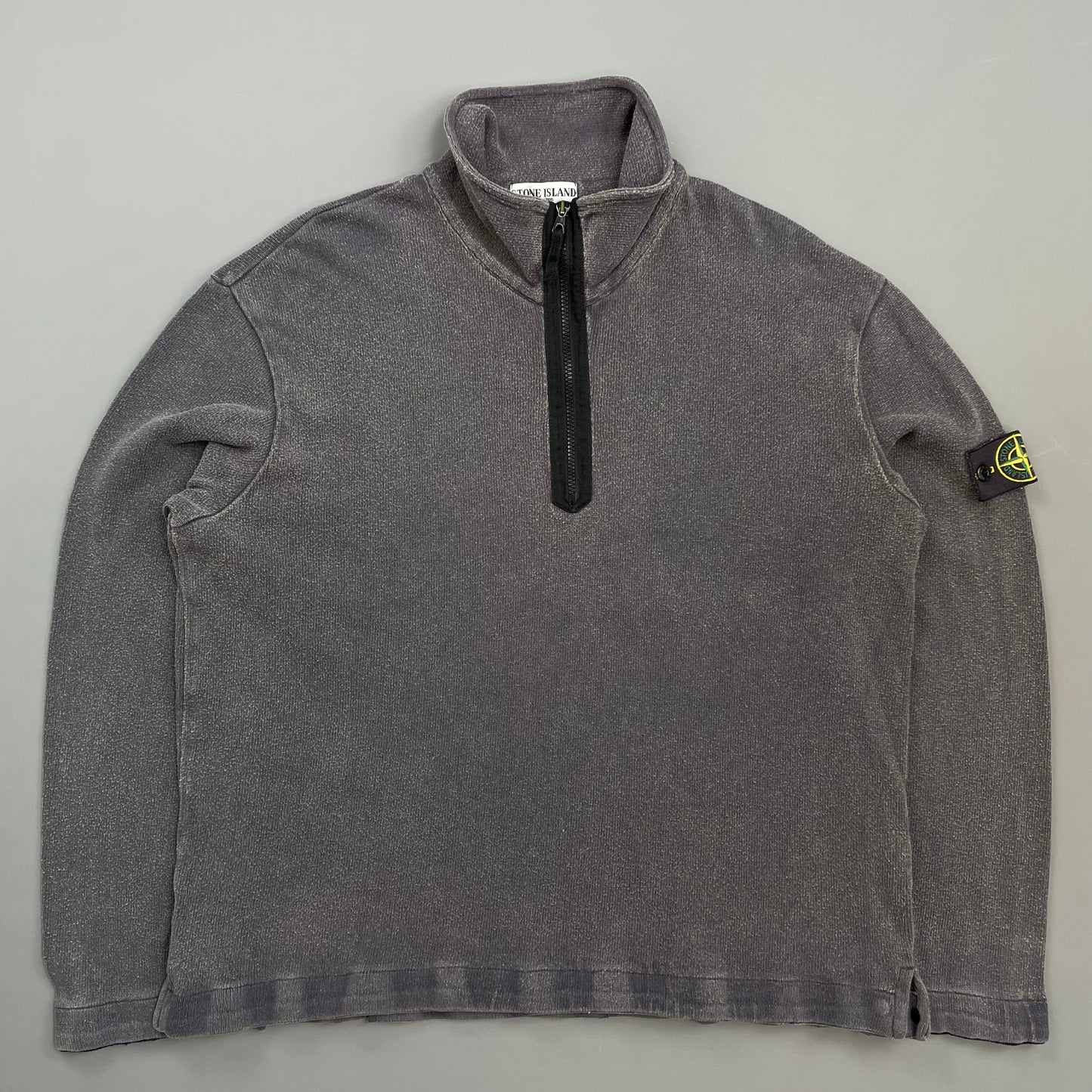 Stone Island Grey SS04 Cotton Half-Zip Snap-Button Hem Jumper
