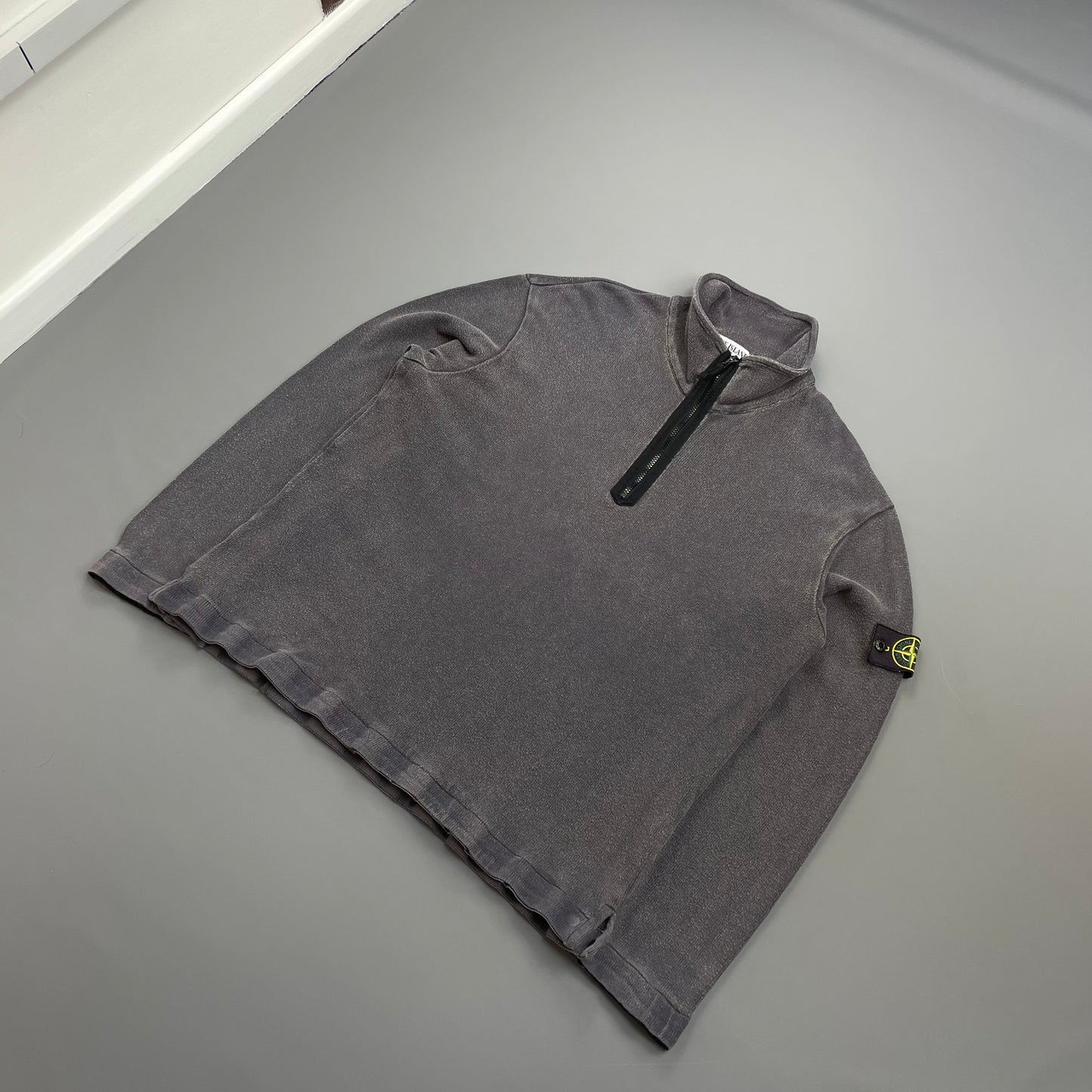 Stone Island Grey SS04 Cotton Half-Zip Snap-Button Hem Jumper