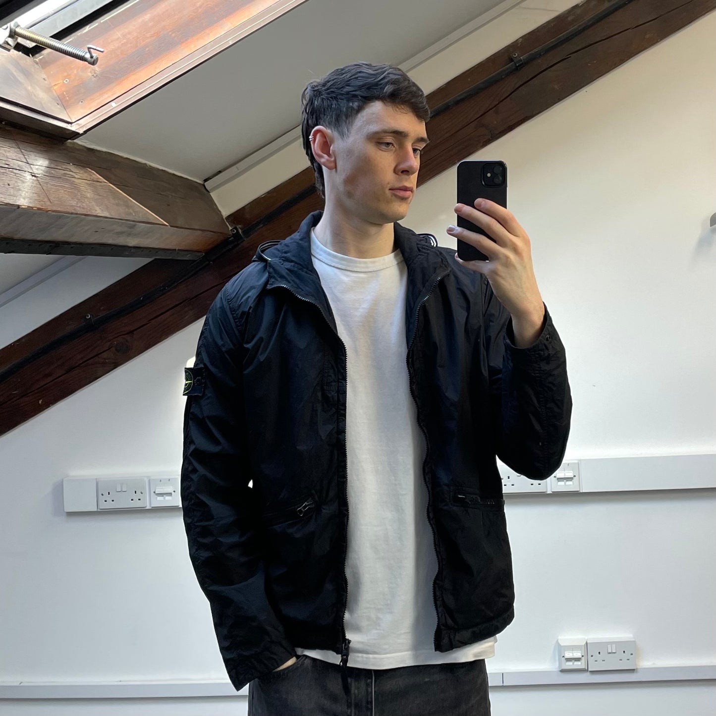 Stone Island Black SS19 Garment Dyed Crinkle Reps NY Midweight Hooded Jacket