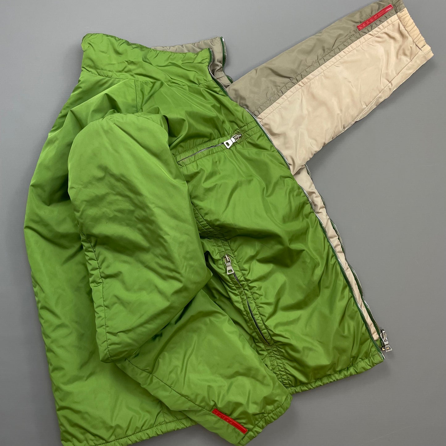Prada Sport Grey & Green Reversible Padded Nylon Harrington Jacket