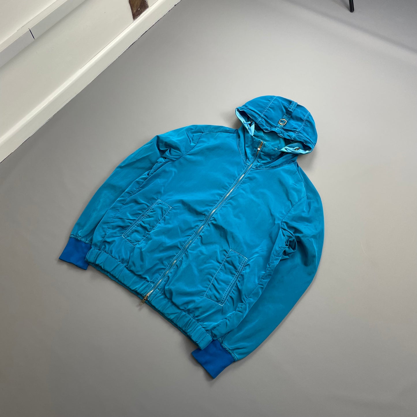 C.P. Company Blue SS10 Nylon Canvas Hooded Shimmer Windbreaker Jacket