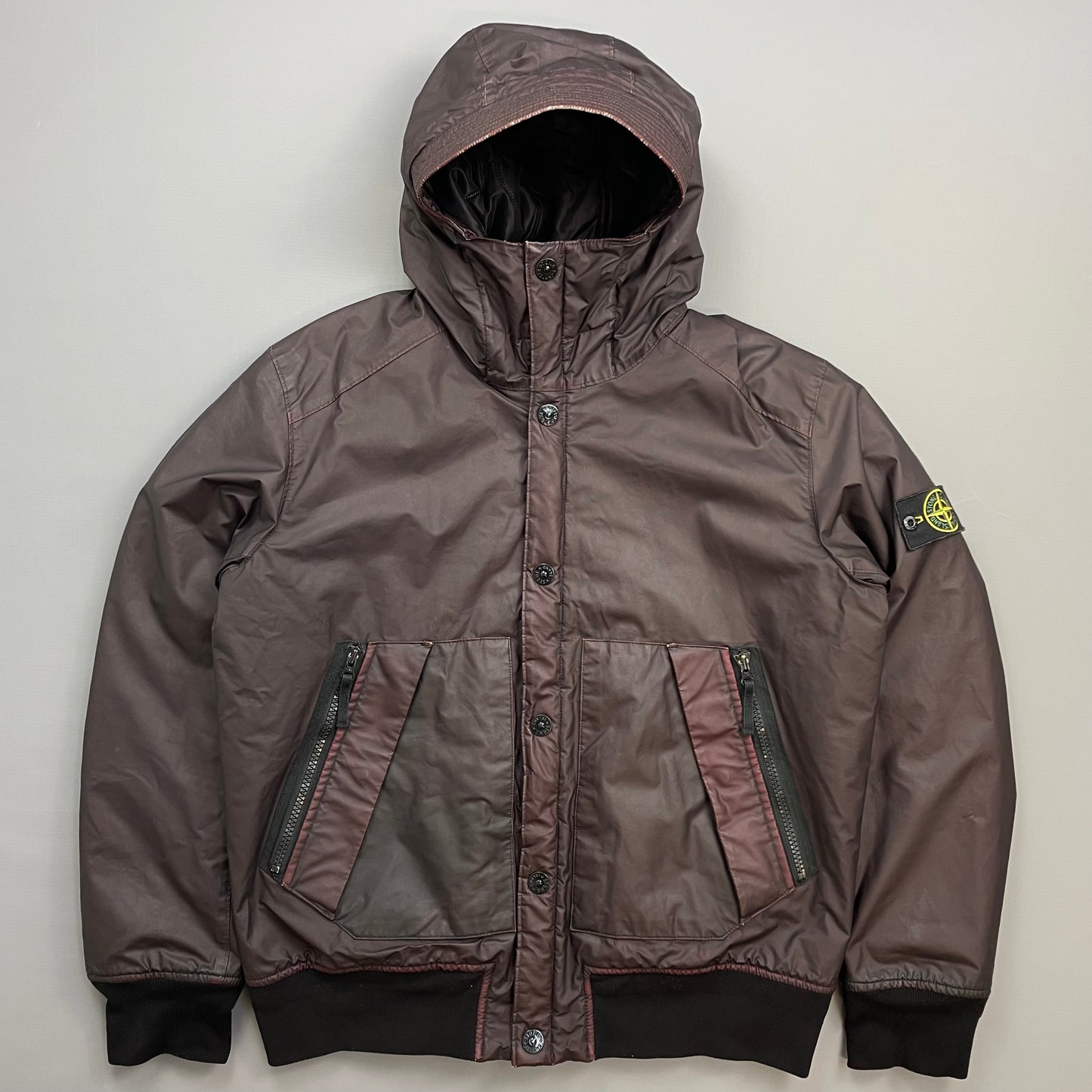 Stone Island Burgundy AW13 Quilted Mussola Gommata Hooded Jacket